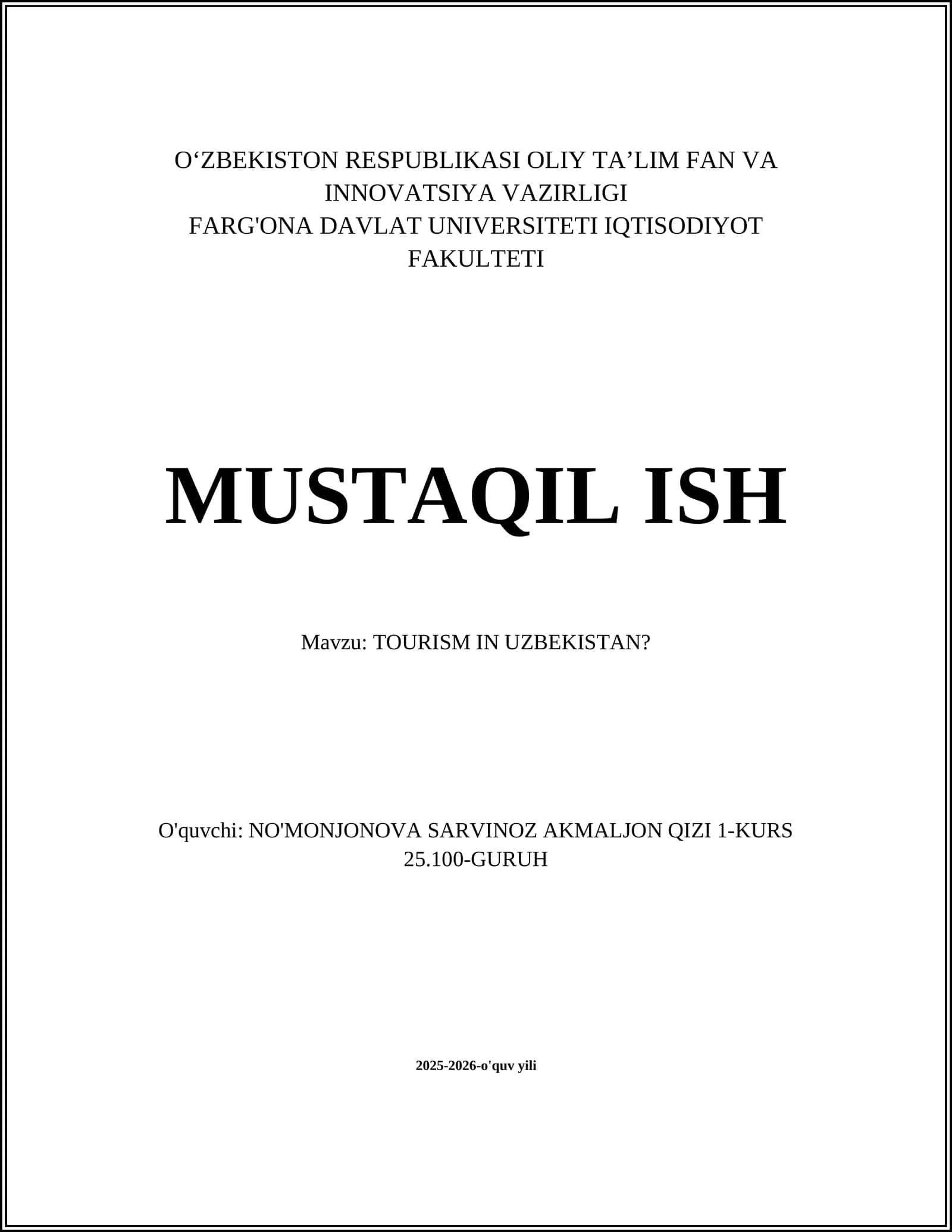 TOURISM IN UZBEKISTAN
