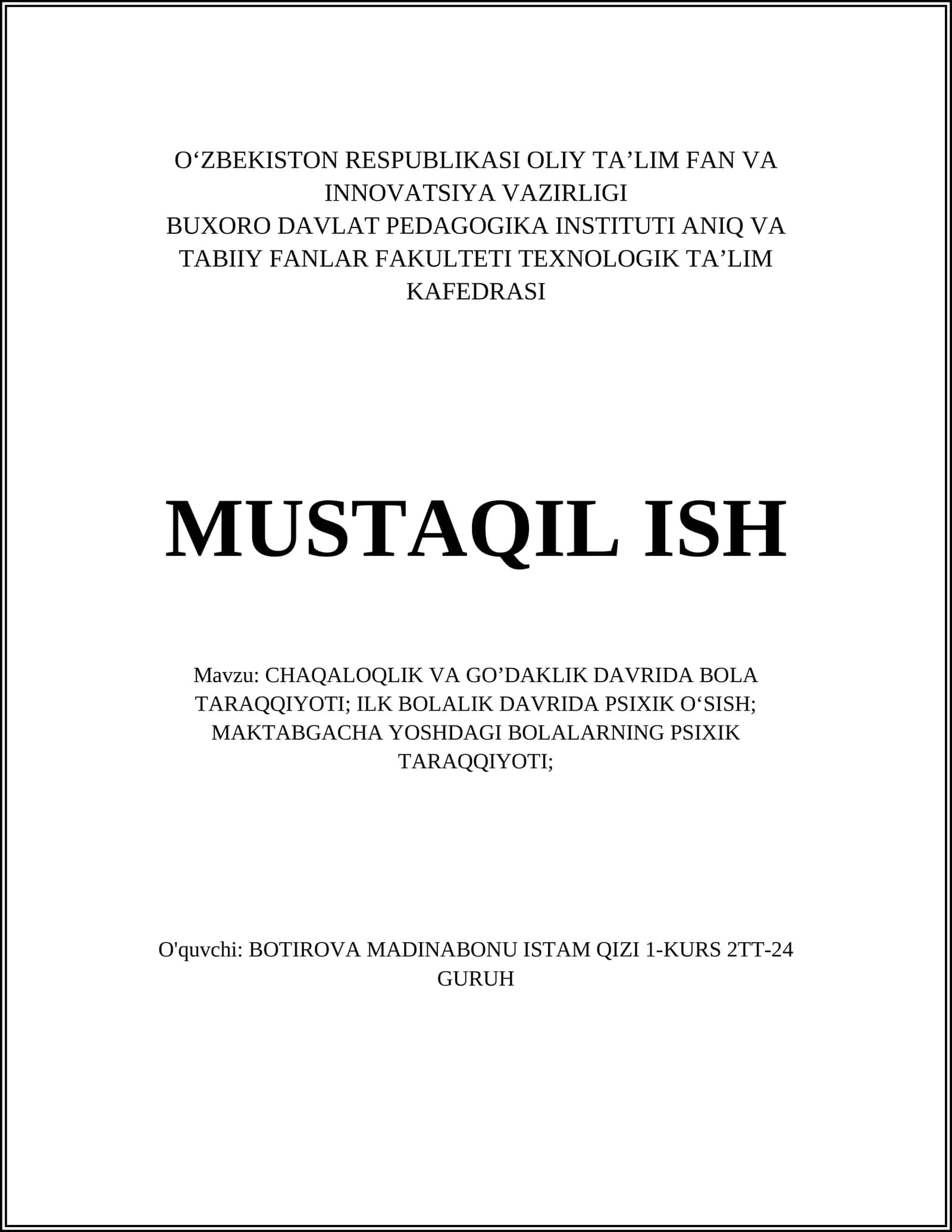 CHAQALOQLIK DAVRIDA SENSOR MOTOR RIVOJLANISHI