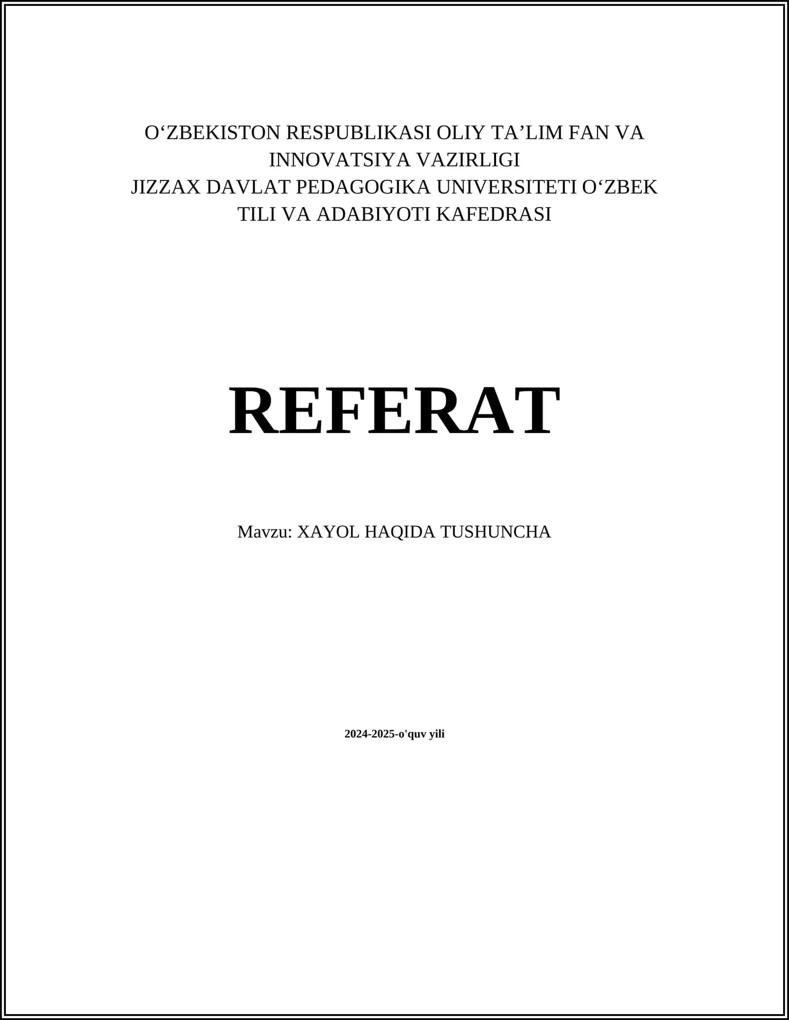 XAYOL HAQIDA TUSHUNCHA