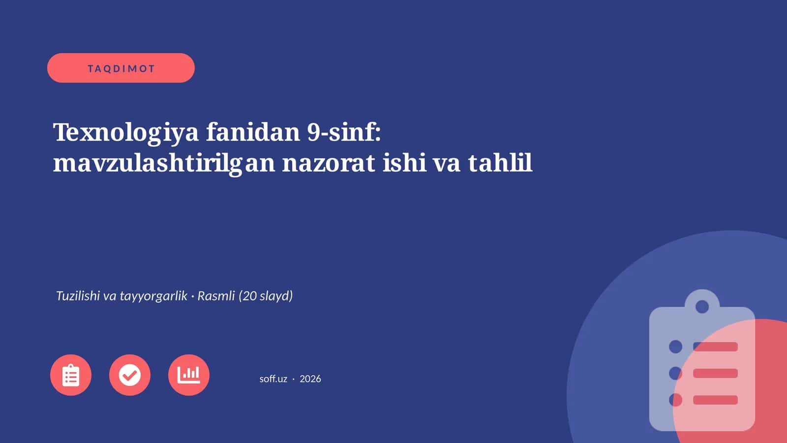 Texnologiya fanidan 9-sinf: mavzulashtirilgan nazorat ishi va tahlil