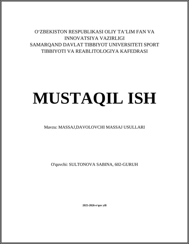 MASSAJ,DAVOLOVCHI MASSAJ USULLARI