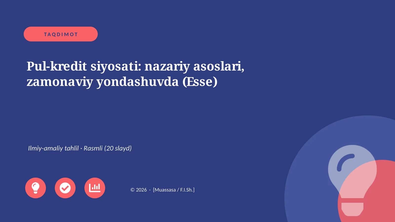 Pul-kredit siyosati: nazariy asoslari, zamonaviy yondashuvda (Esse)