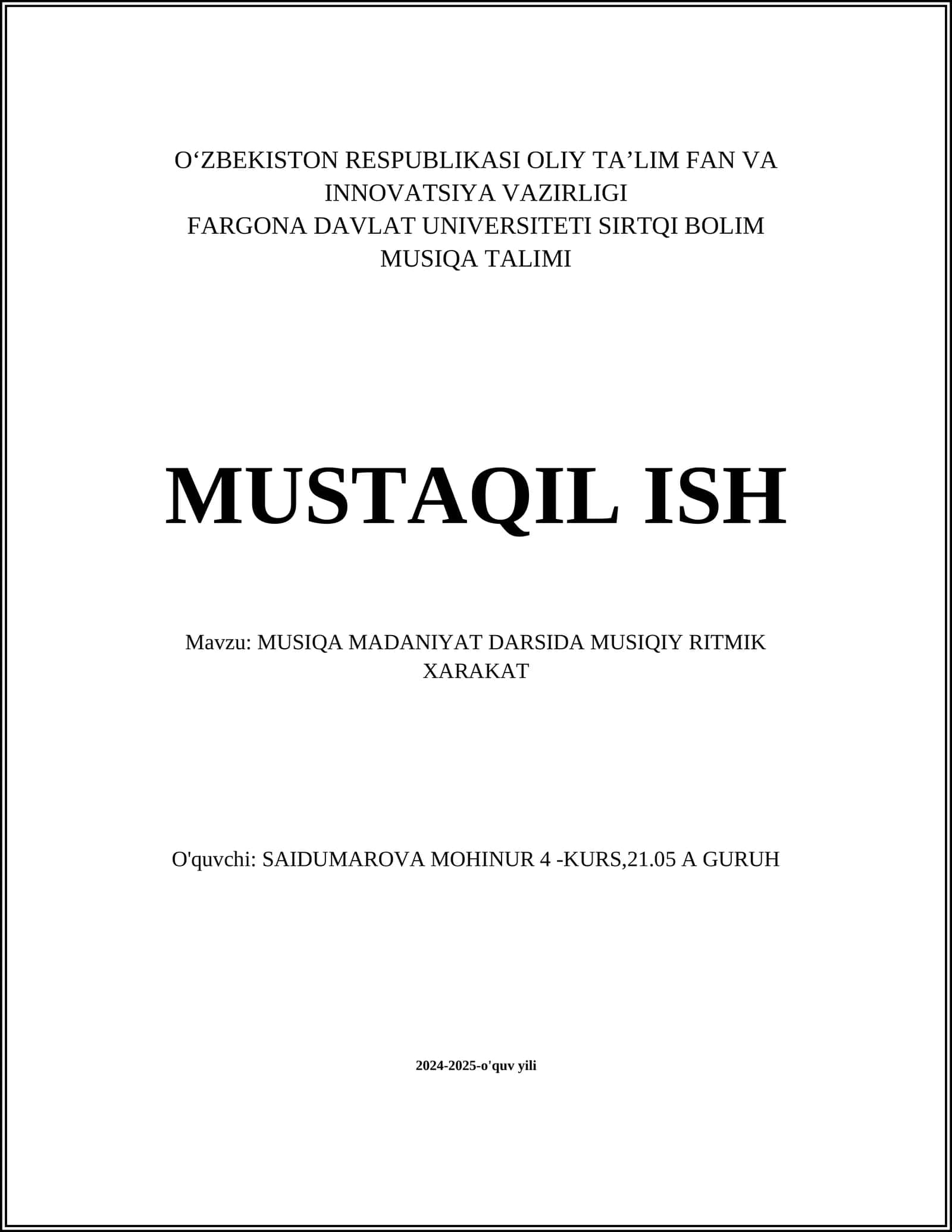 MUSIQA MADANIYAT DARSIDA MUSIQIY RITMIK XARAKAT