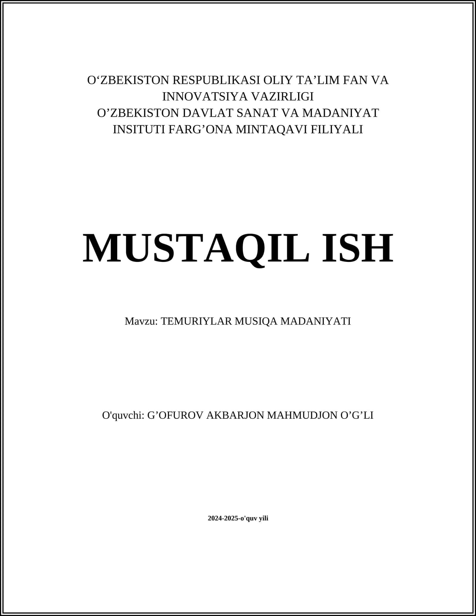 TEMURIYLAR MUSIQA MADANIYATI
