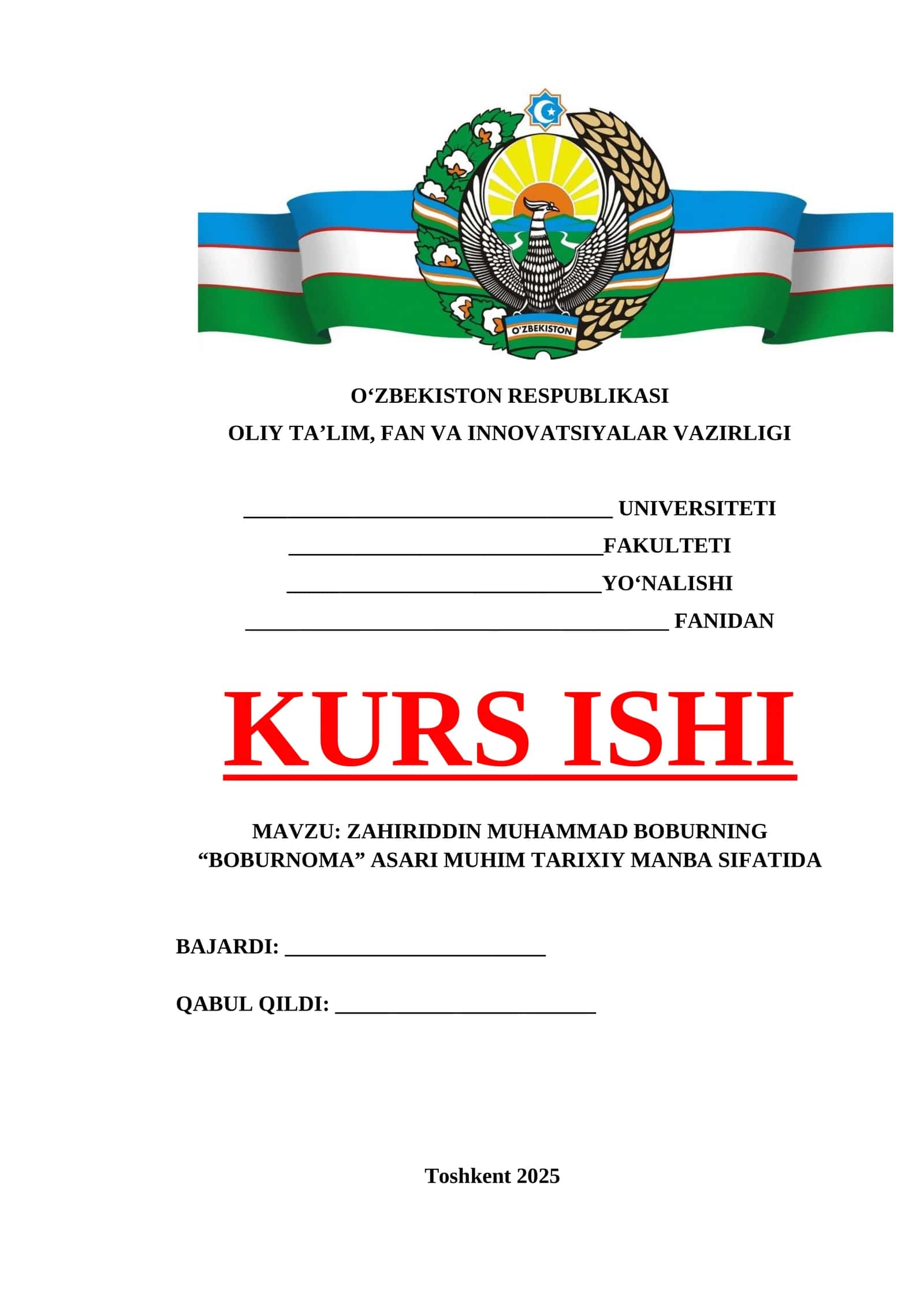 ZAHIRIDDIN MUHAMMAD BOBURNING “BOBURNOMA” ASARI MUHIM TARIXIY MANBA SIFATIDA