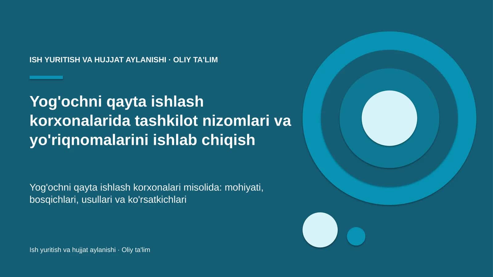 Yog'ochni qayta ishlash korxonalarida tashkilot nizomlari va yo'riqnomalarini ishlab chiqish