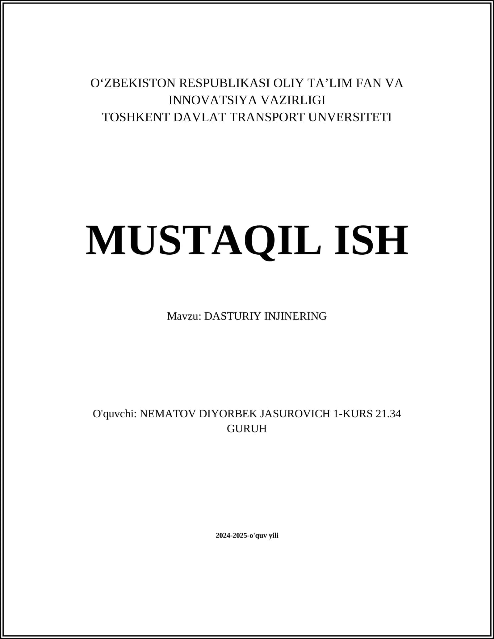 MUSTAQIL ISH: DASTURIY INJINERING