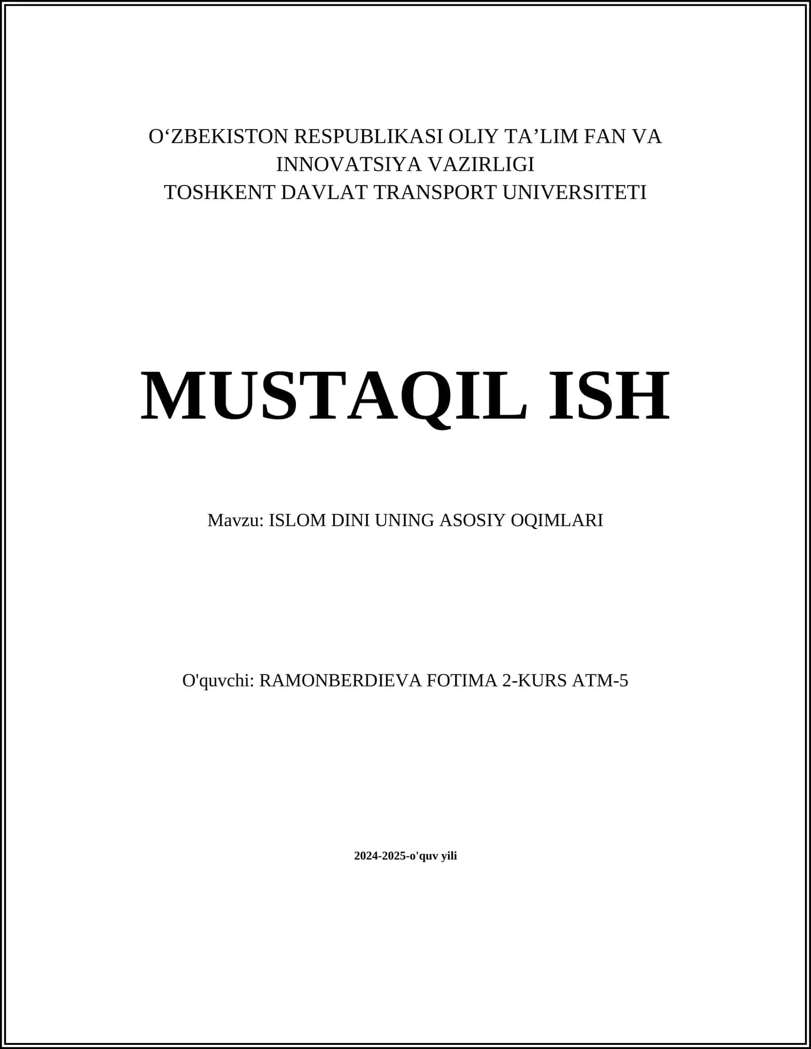 ISLOM DINI UNING ASOSIY OQIMLARI