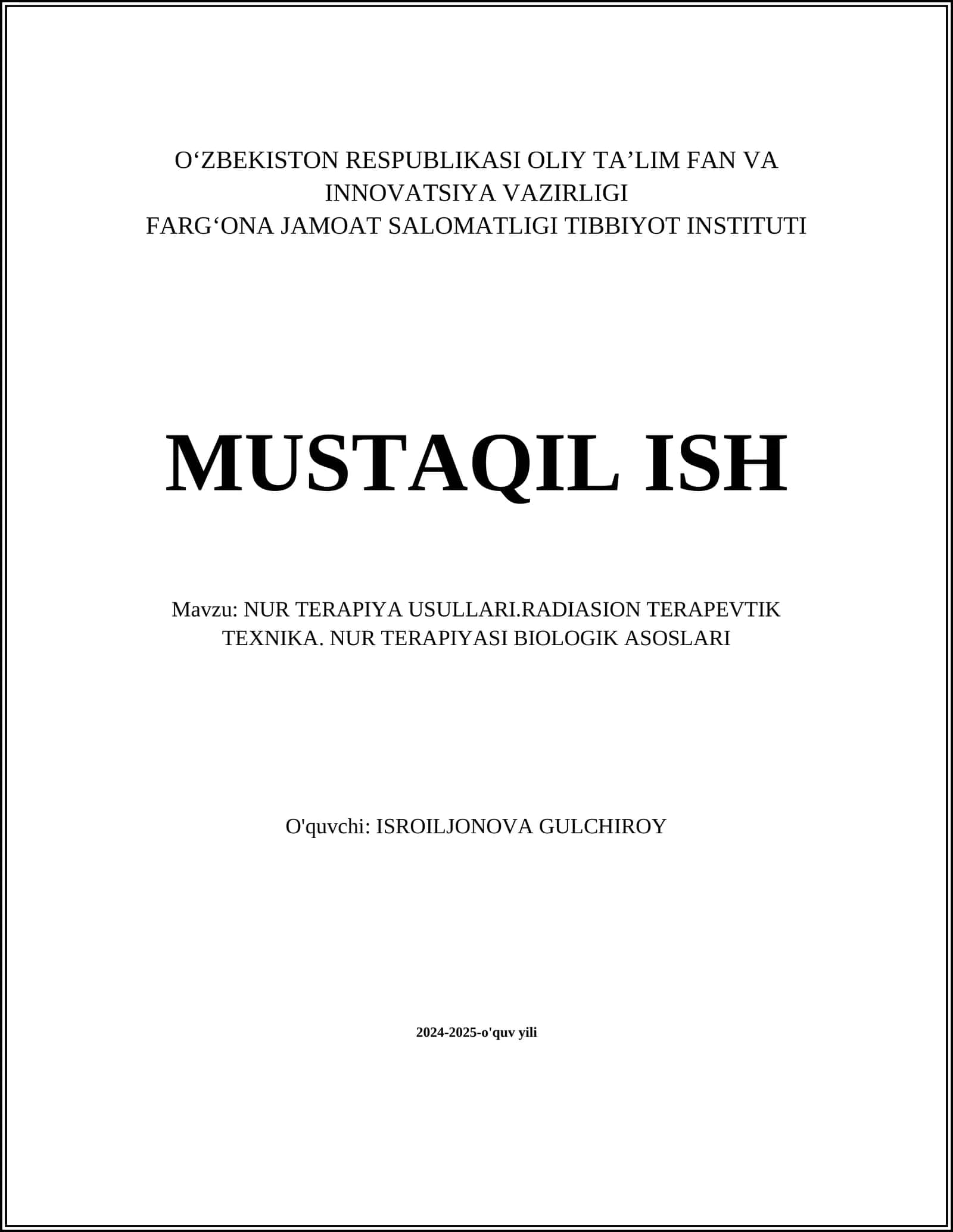 NUR TERAPIYA USULLARI.RADIASION TERAPEVTIK TEXNIKA. NUR TERAPIYASI BIOLOGIK ASOSLARI