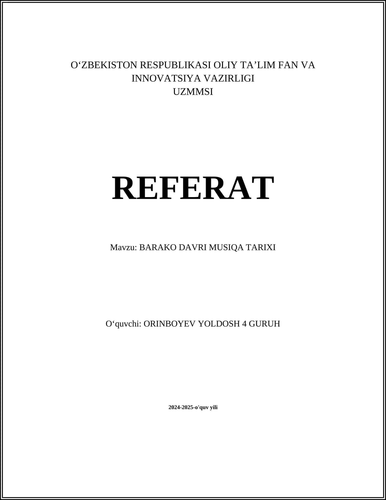 BARAKO DAVRI MUSIQA TARIXI