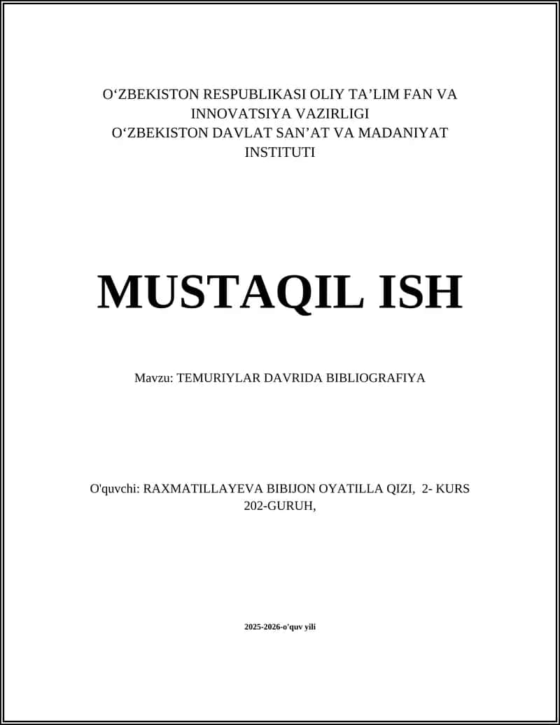 TEMURIYLAR DAVRIDA BIBLIOGRAFIYA