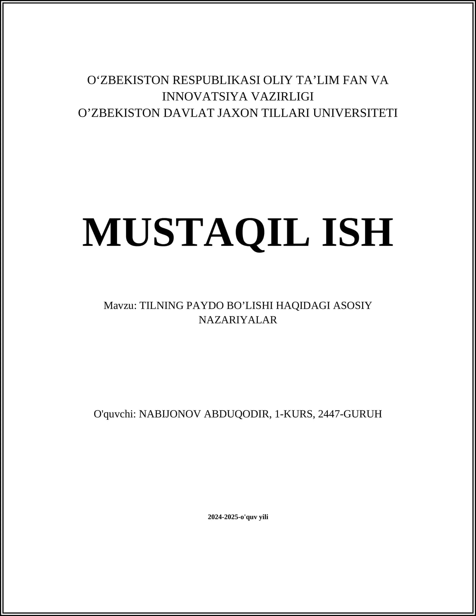 TILNING PAYDO BO’LISHI HAQIDAGI ASOSIY NAZARIYALAR