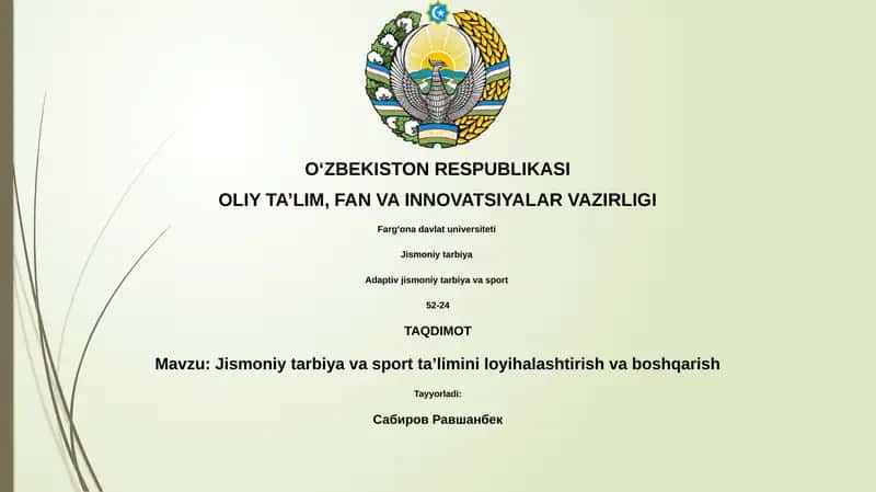Jismoniy tarbiya va sport ta'limini loyihalashtirish va boshqarish