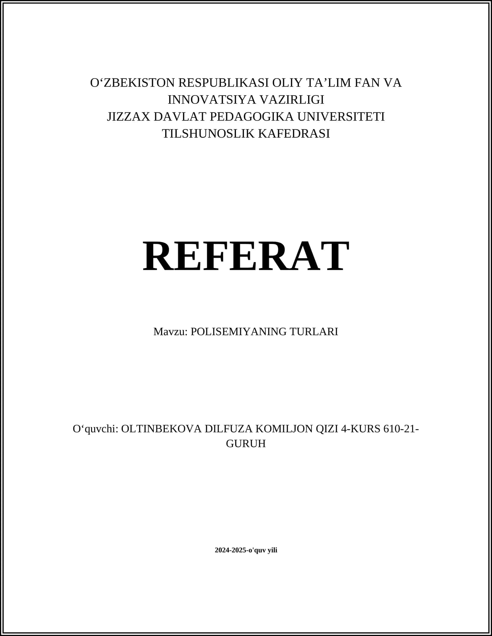 POLISEMIYANING TURLARI
