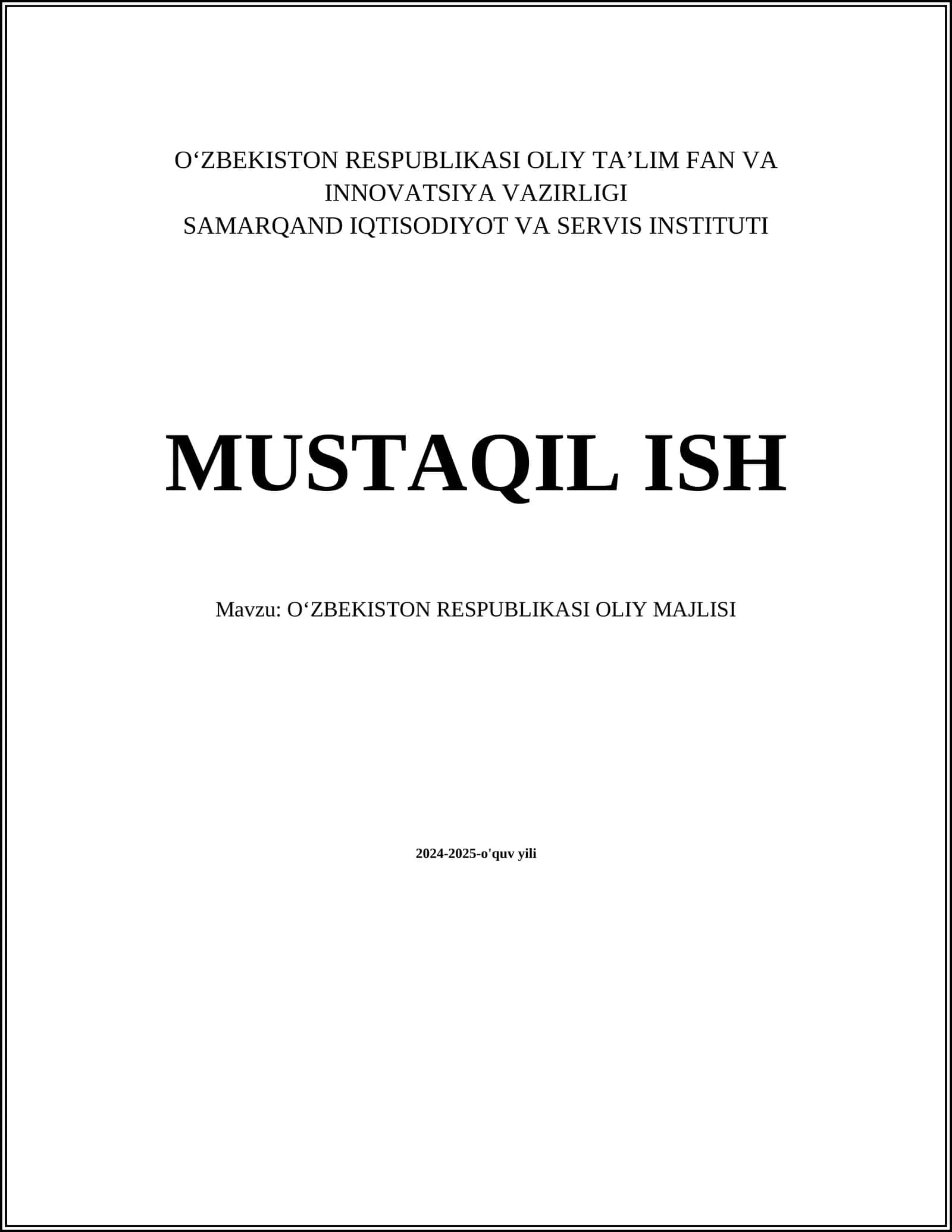 OʻZBEKISTON RESPUBLIKASI OLIY MAJLISI