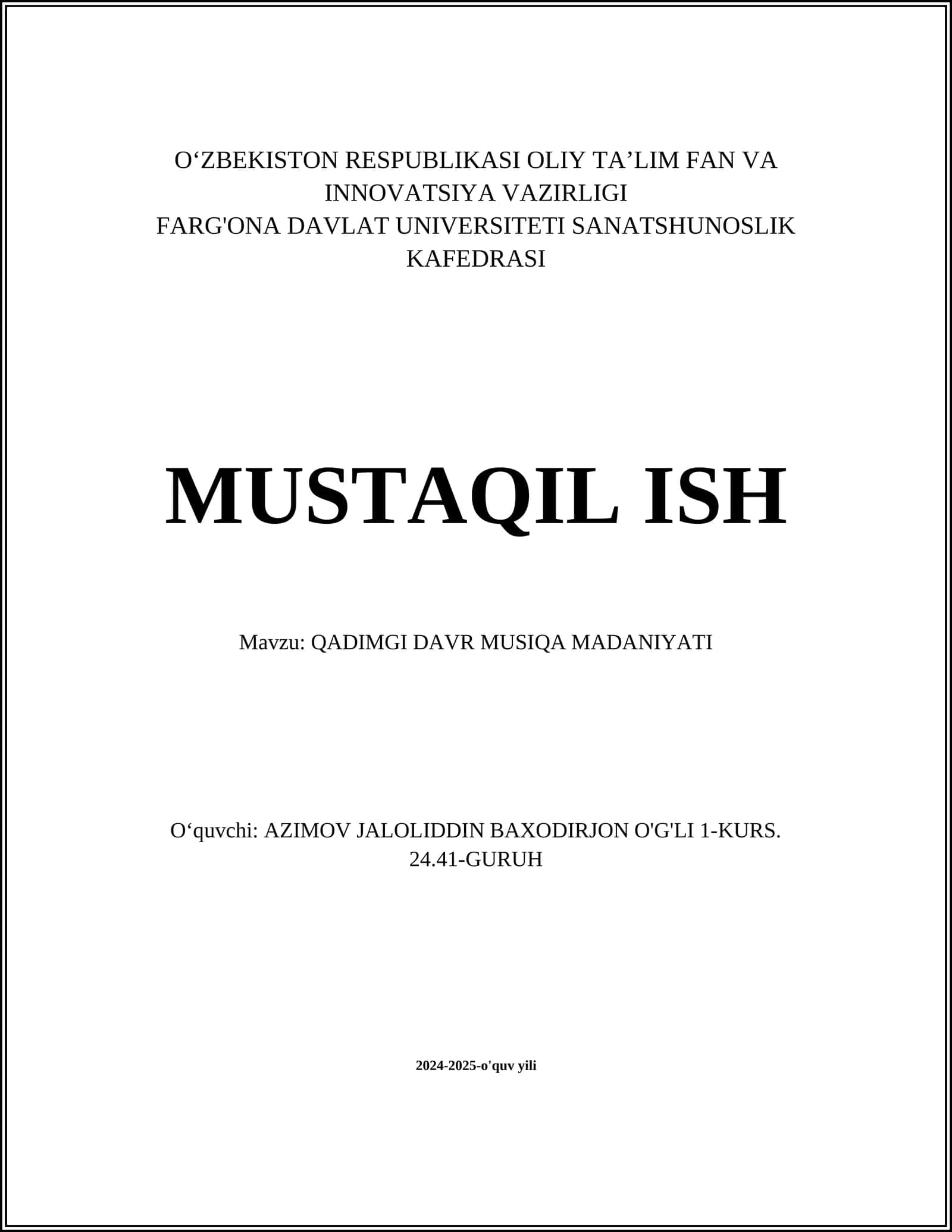 QADIMGI DAVR MUSIQA MADANIYATI