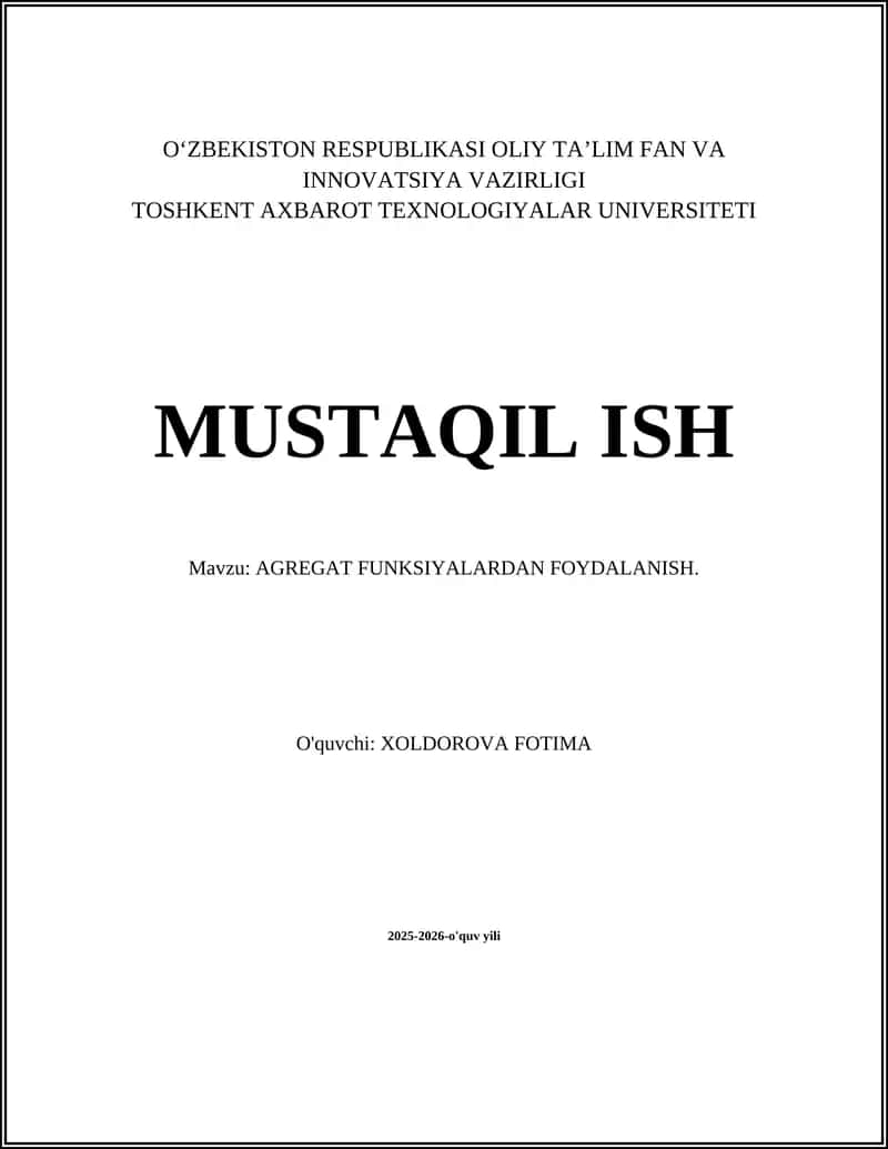 AGREGAT FUNKSIYALARDAN FOYDALANISH