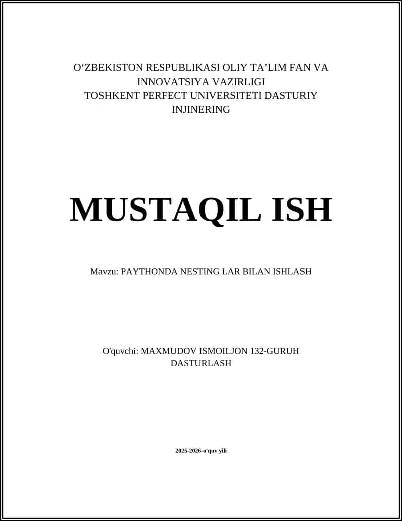 PAYTHONDA NESTING LAR BILAN ISHLASH