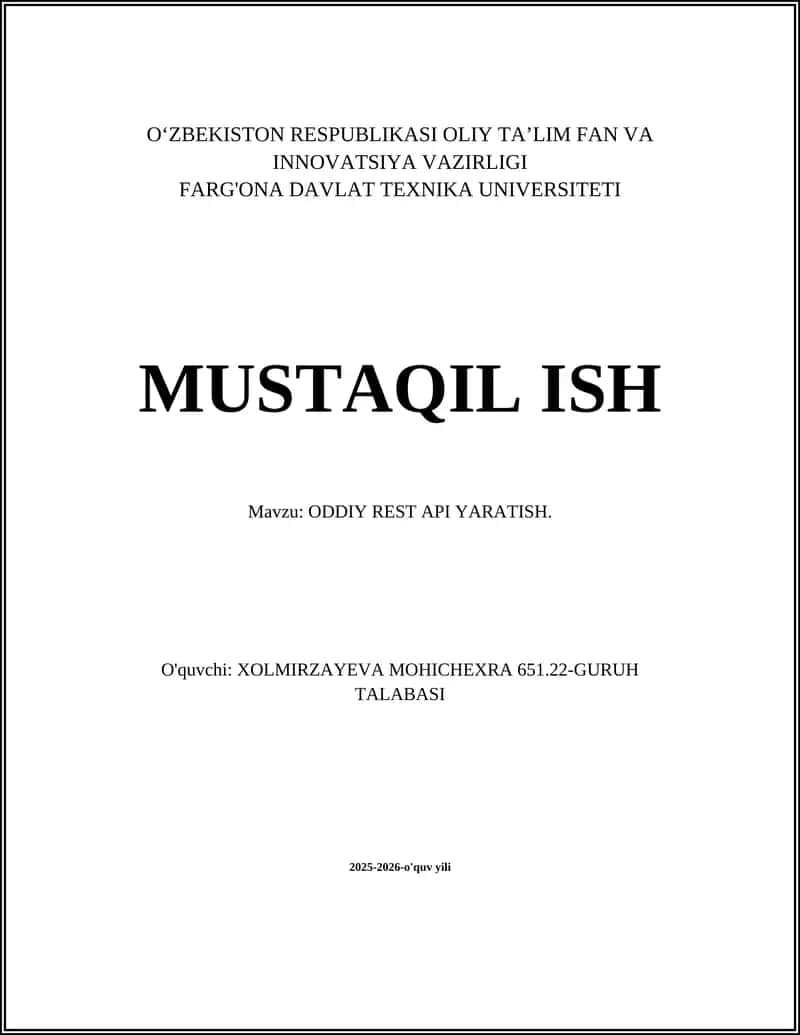 ODDIY REST API YARATISH