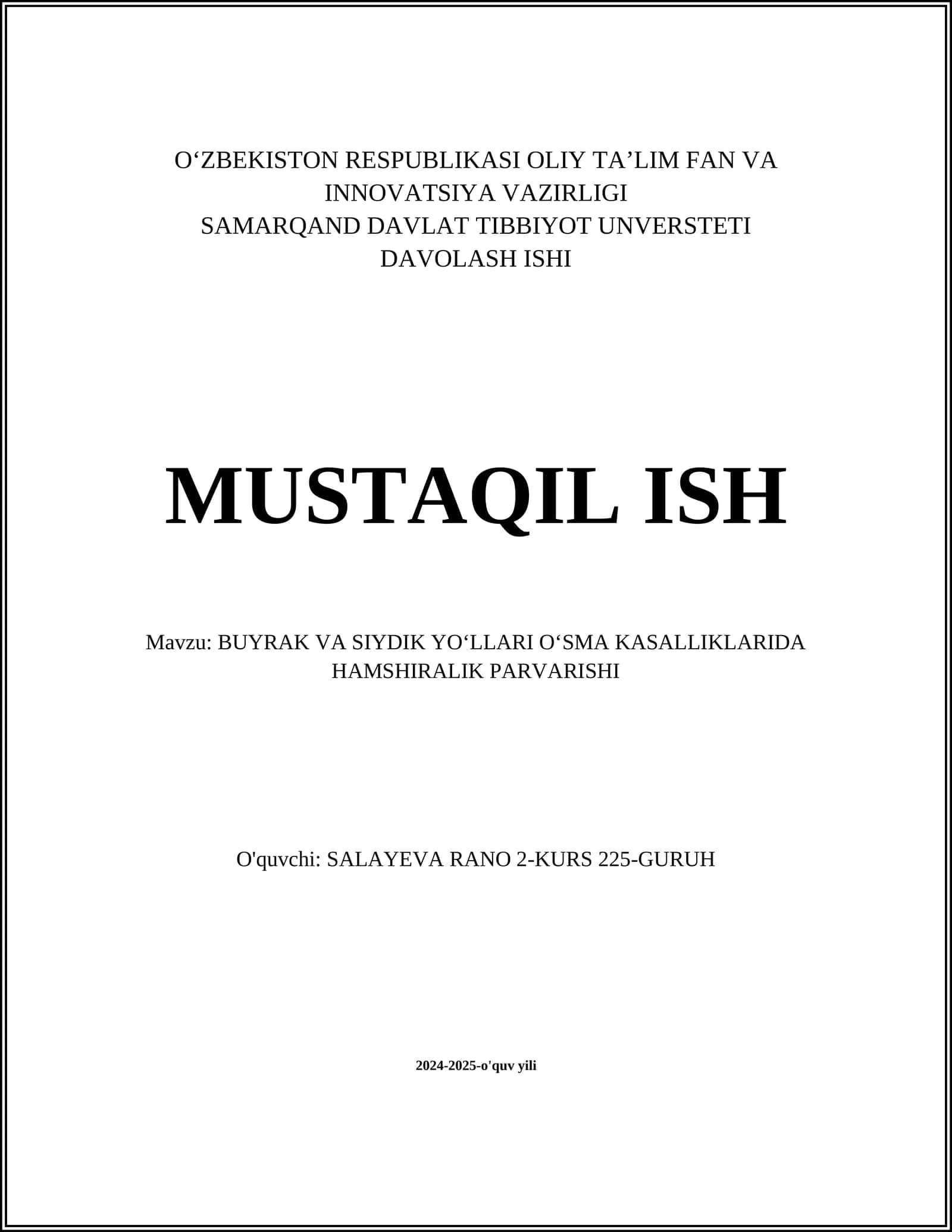 Buyrak va siydik yo'llari o'sma kasalliklari