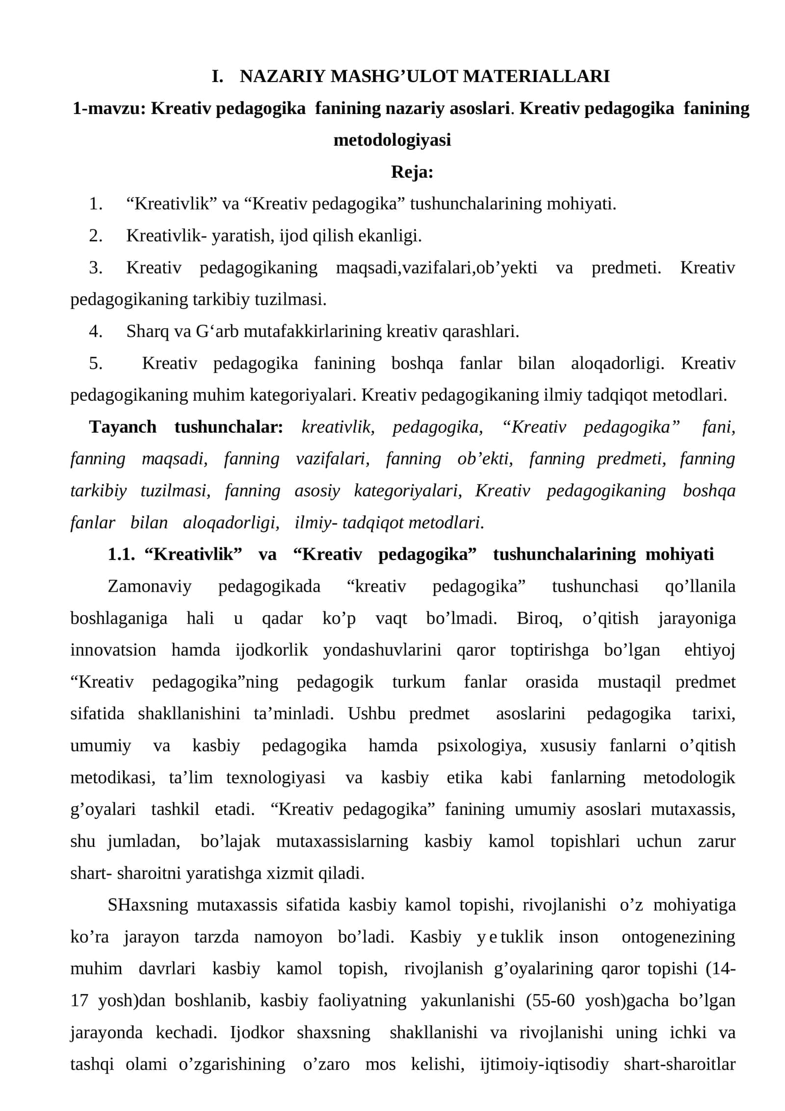 Kreativ pedagogika fanining nazariy asoslari