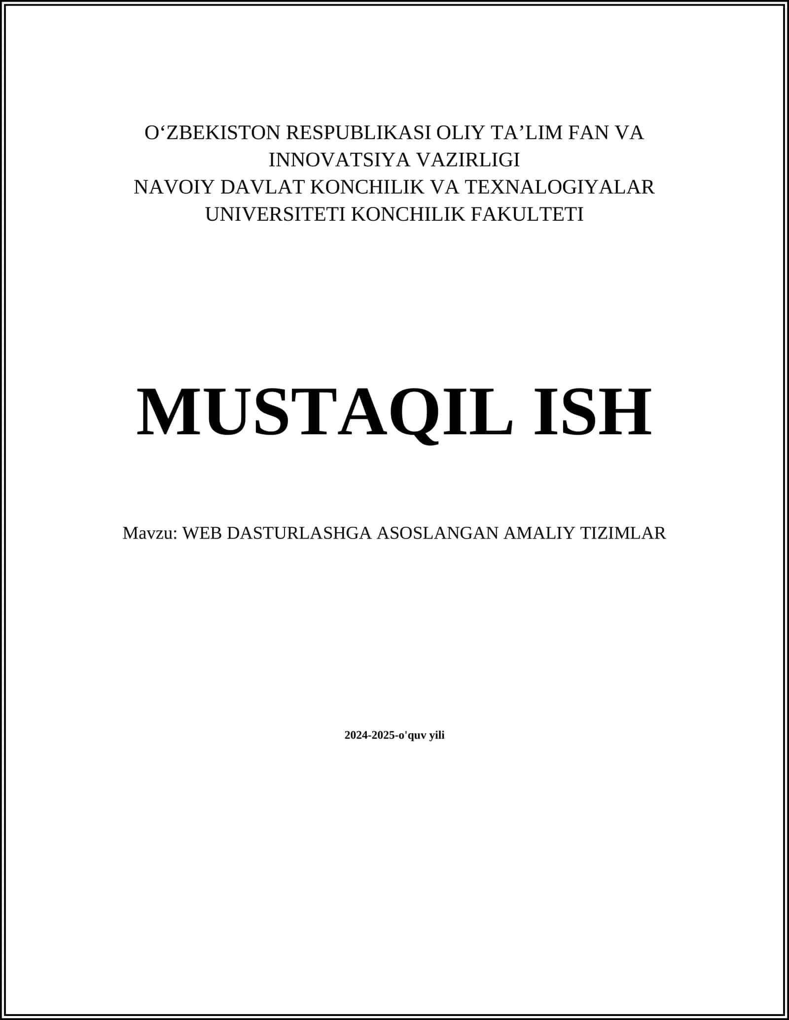 WEB DASTURLASHGA ASOSLANGAN AMALIY TIZIMLAR
