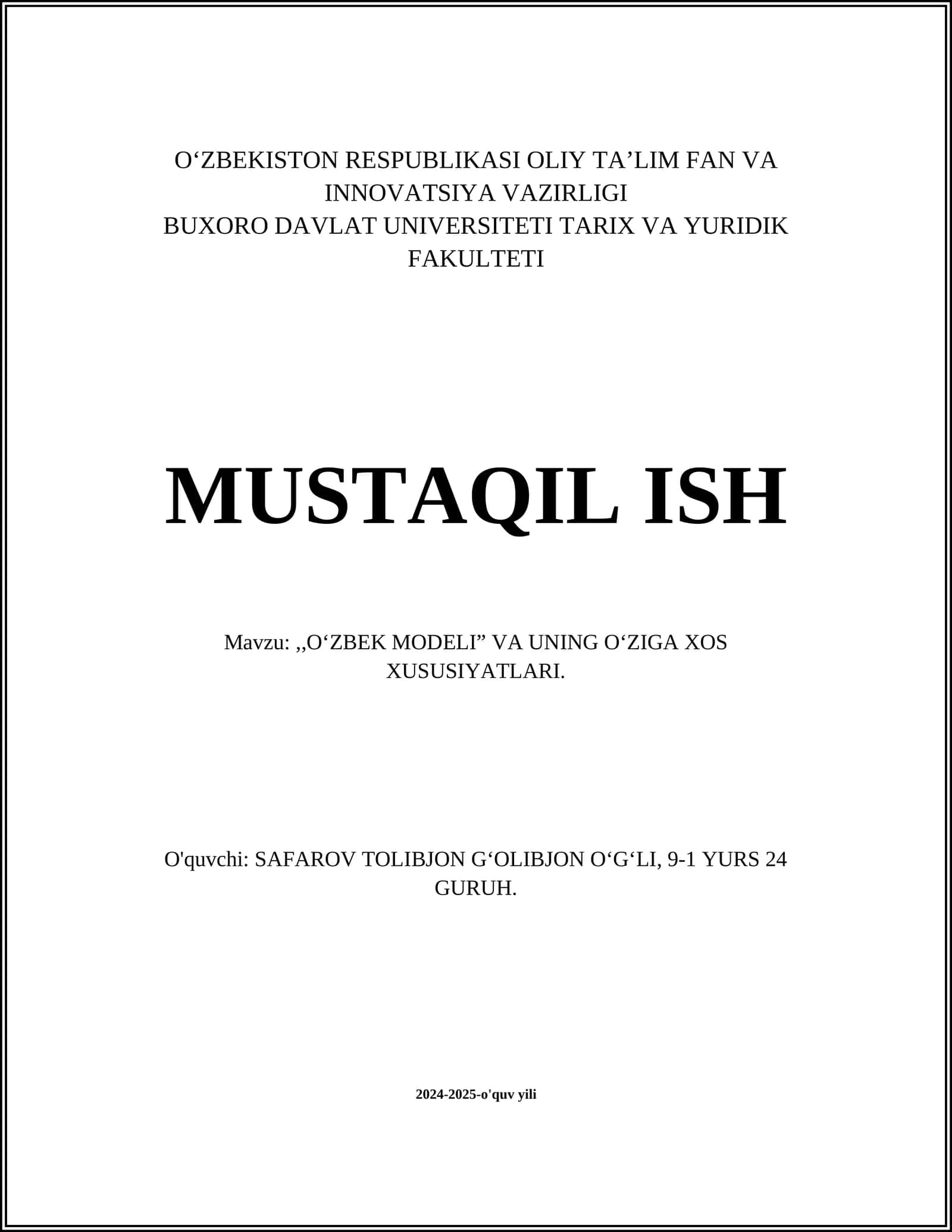 Oʻzbek modeli va uning oʻziga xos xususiyatlari