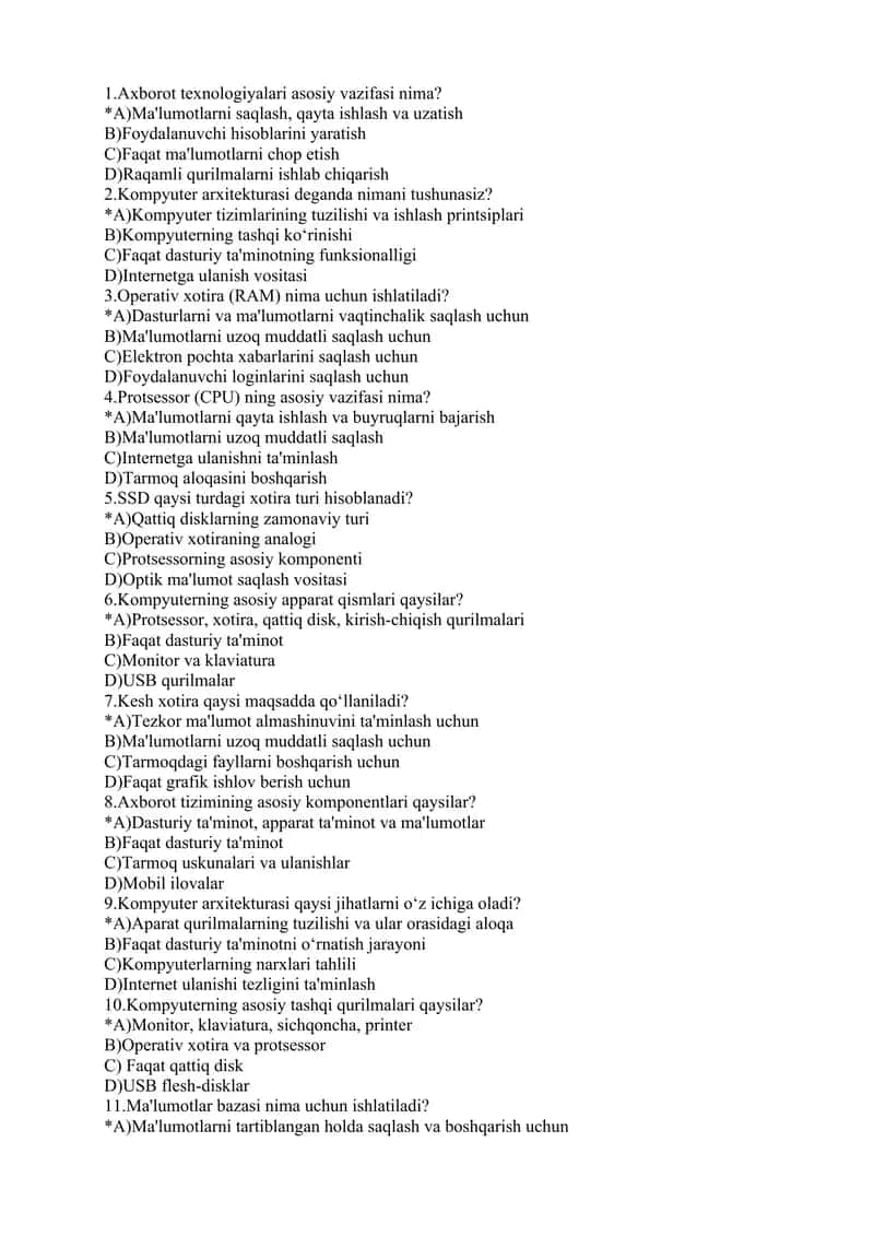 informatika fanidan testlar 172 ta
