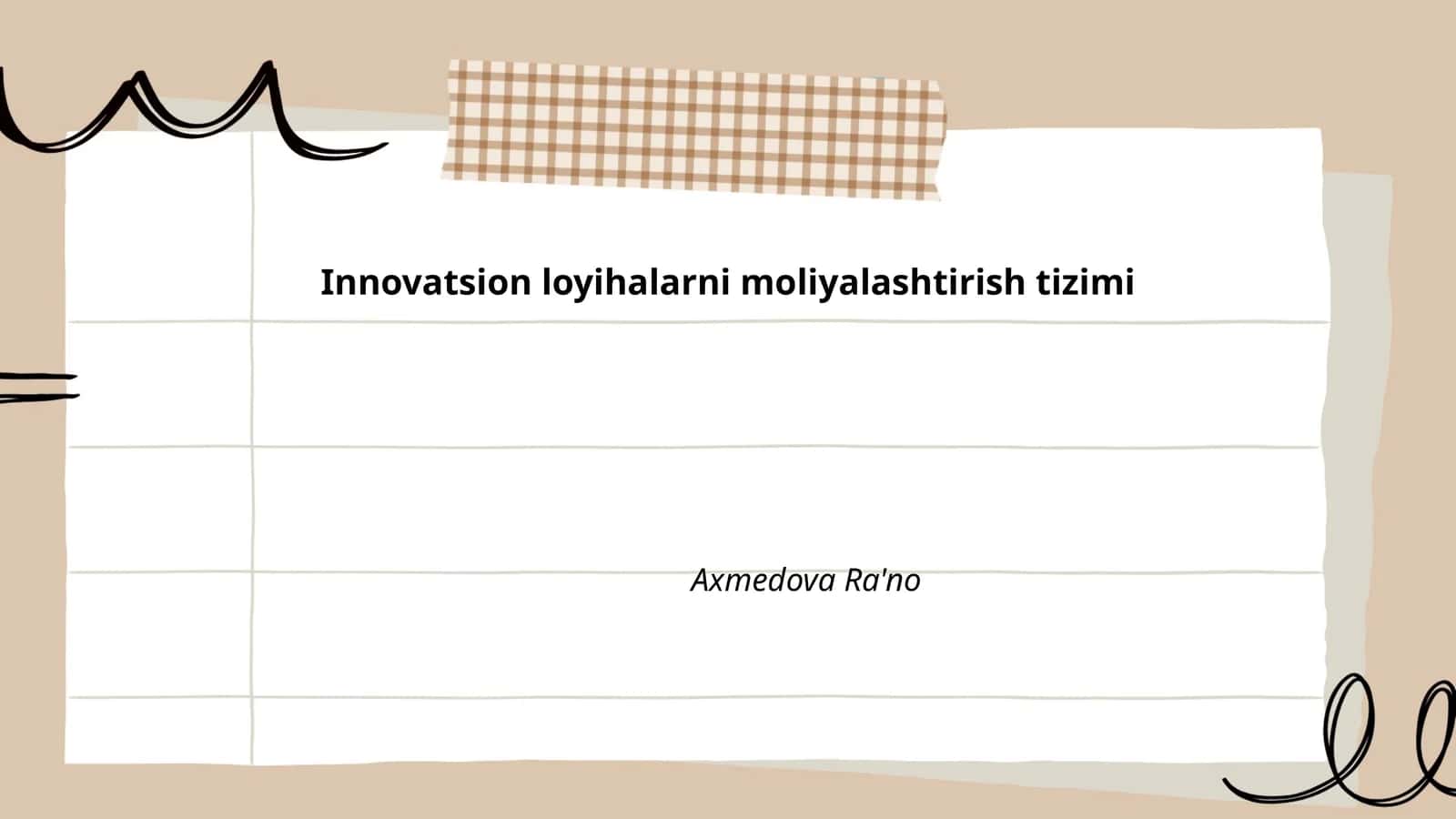 Innovatsion loyihalarni moliyalashtirish tizimi