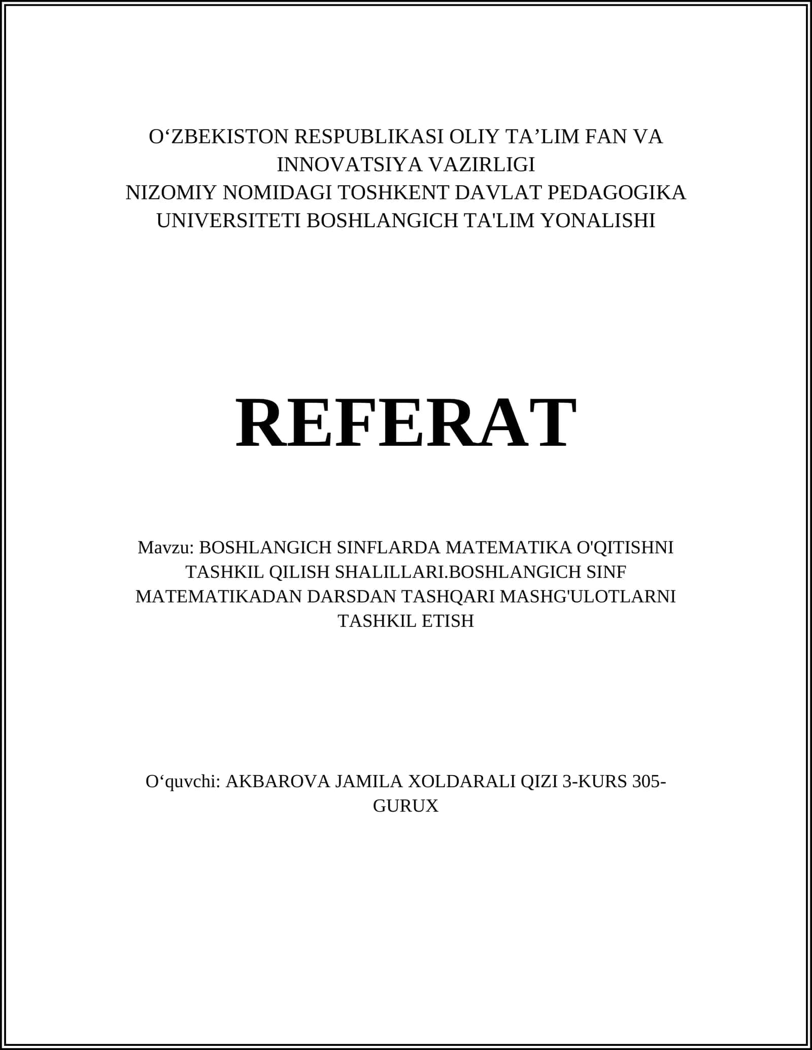 Boshlang'ich sinflarda matematika o'qitishning asosiy metodlari
