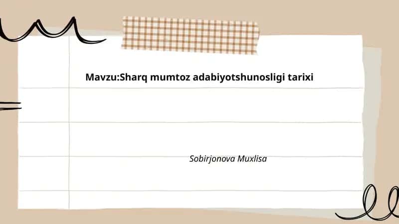 Sharq mumtoz adabiyotshunosligi tarixi