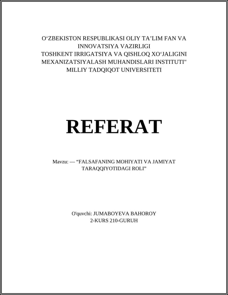 FALSAFANING MOHIYATI VA JAMIYAT TARAQQIYOTIDAGI ROLI