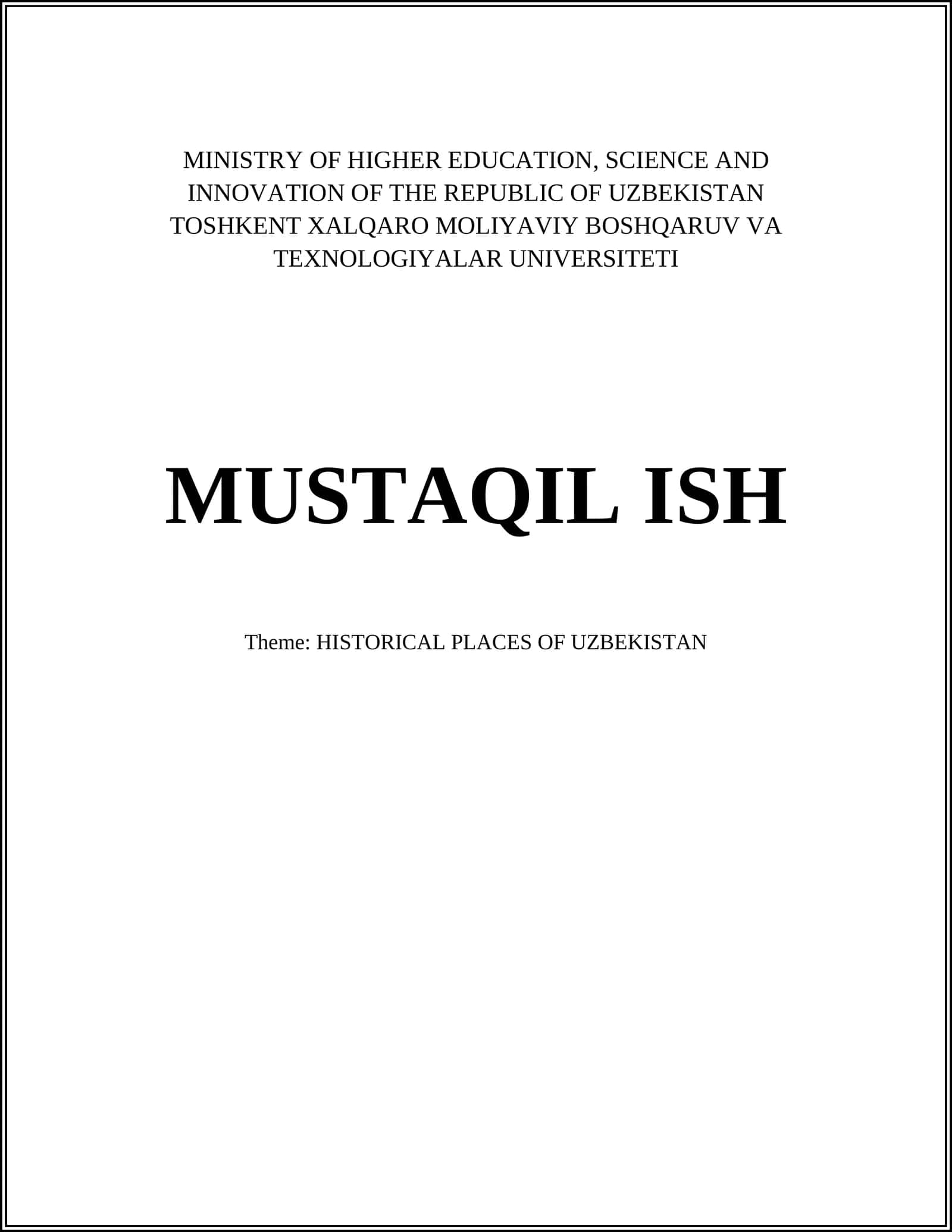 Mustaqil Ish - Historical Places of Uzbekistan