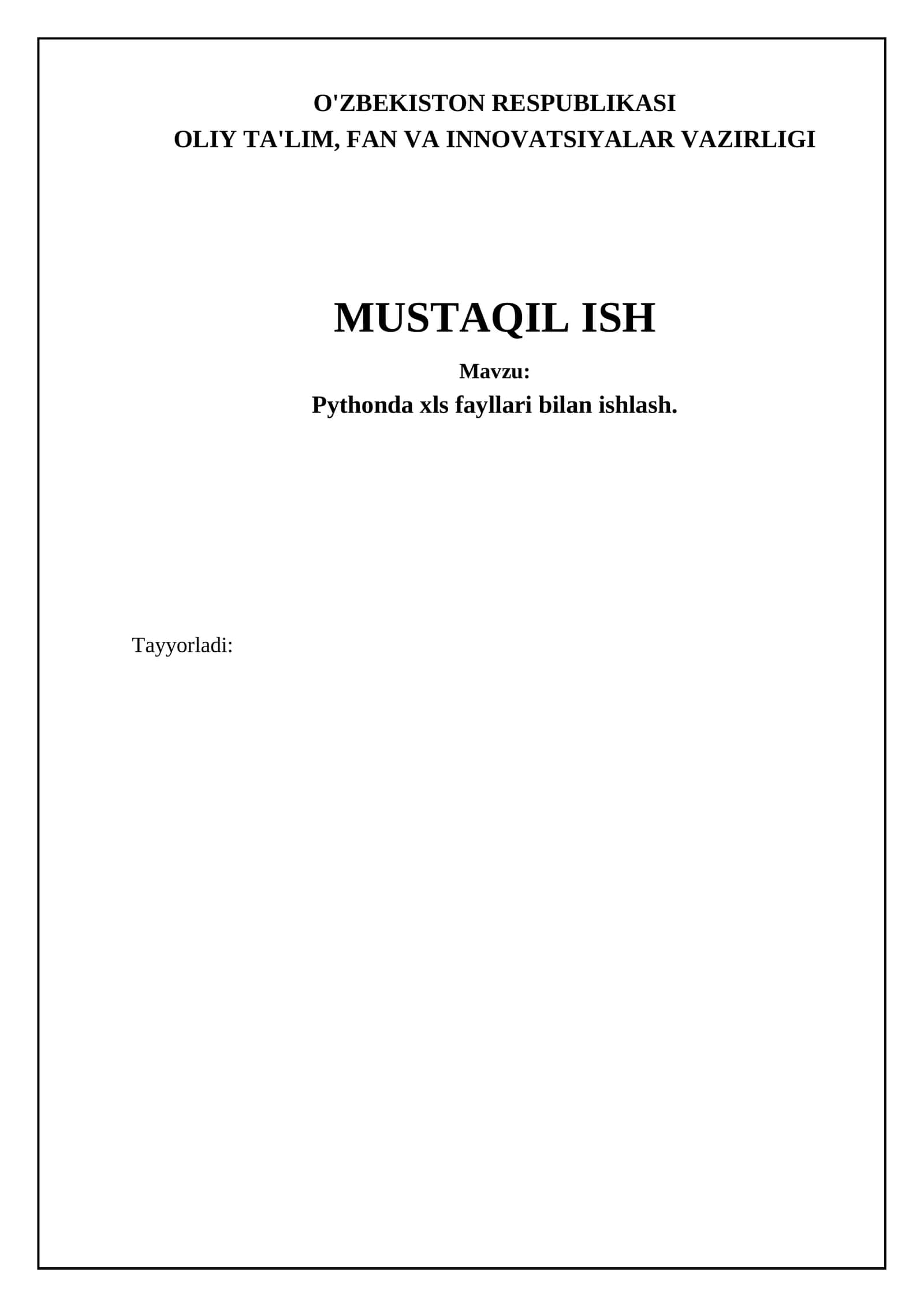 Pythonda xls fayllari bilan ishlash