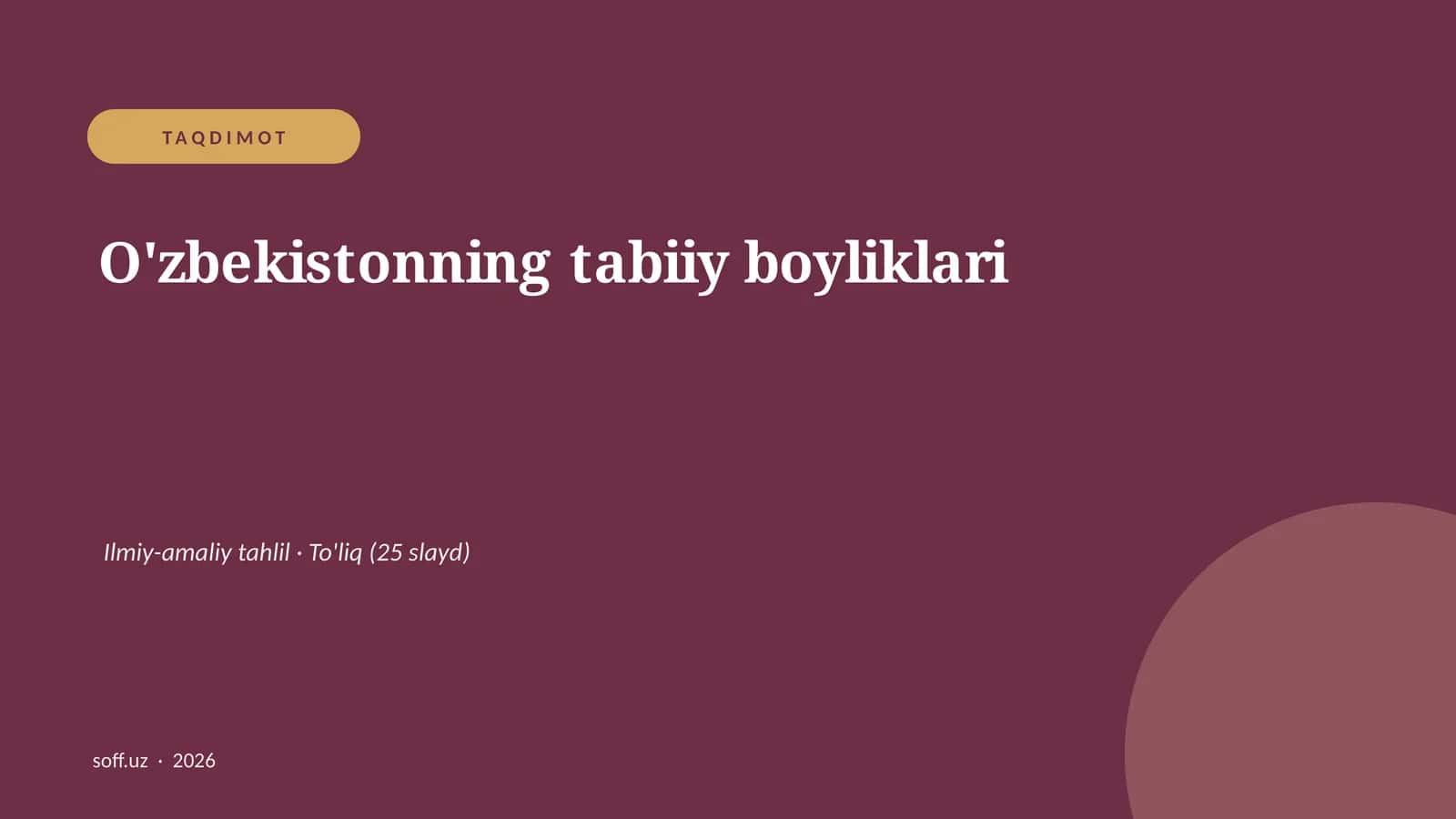 O'zbekistonning tabiiy boyliklari