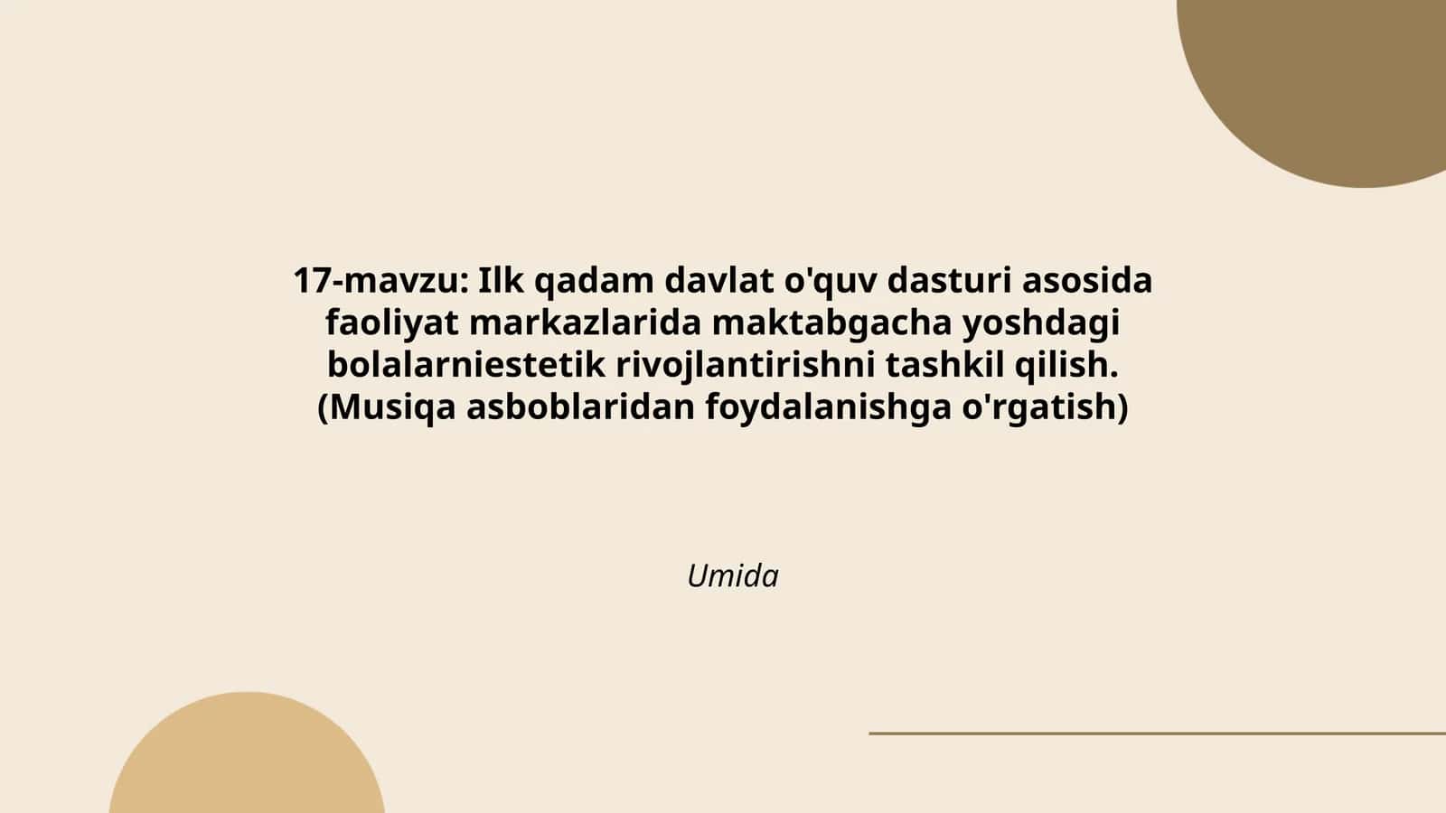 Ilk qadam davlat o'quv dasturi asosida faoliyat markazlarida maktabgacha yoshdagi bolalarni estetik rivojlantirishni tashkil qilish