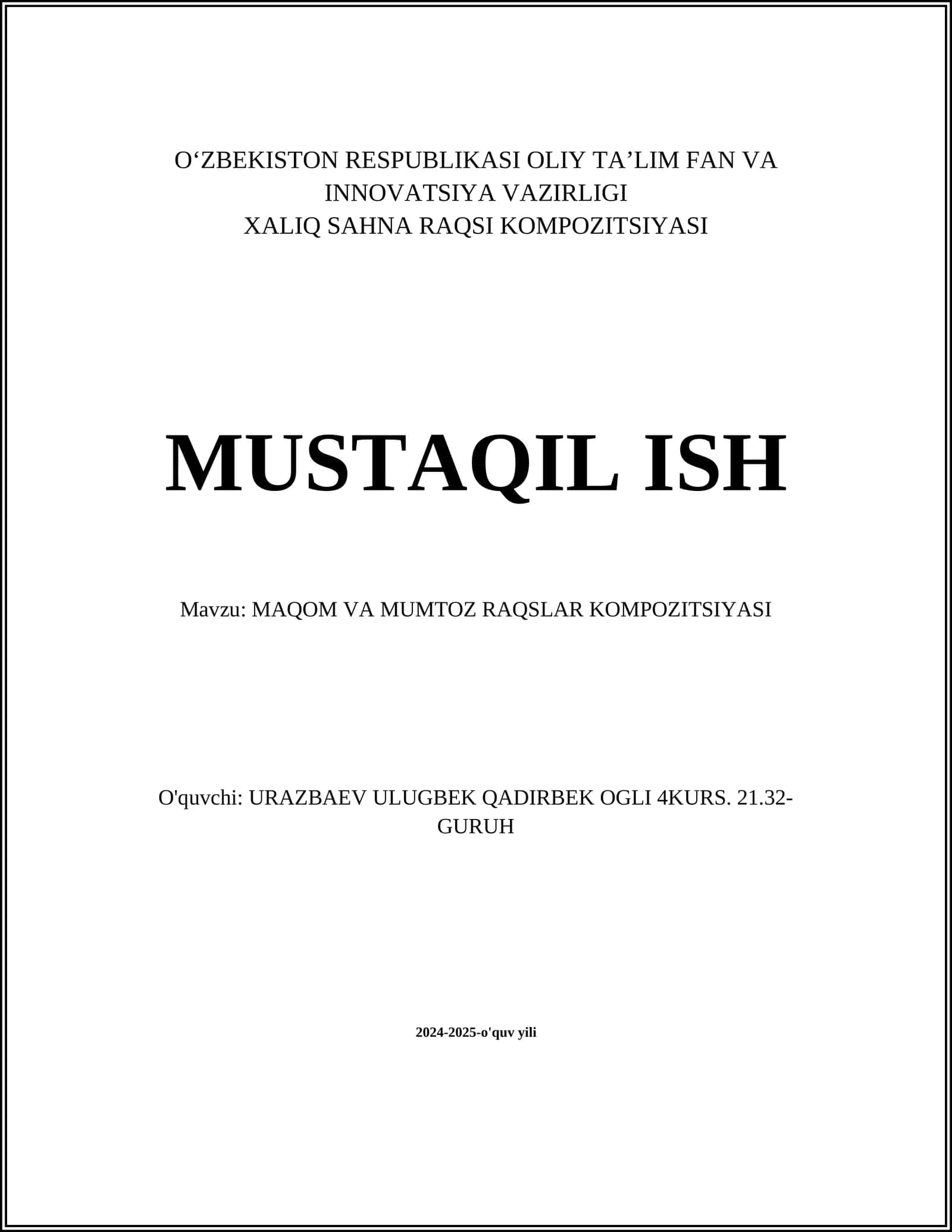 XALIQ SAHNA RAQSI KOMPOZITSIYASI