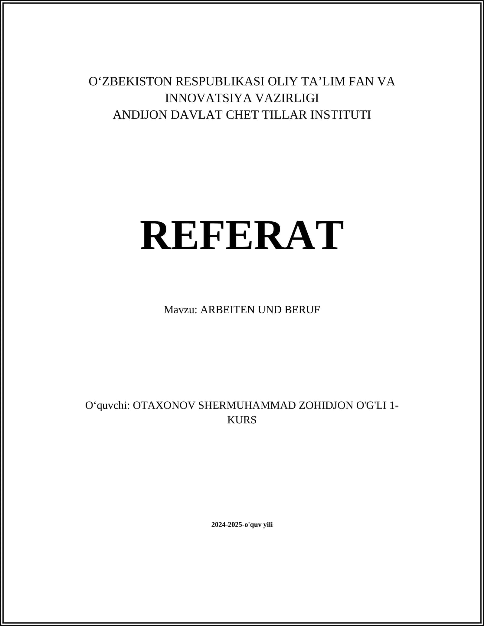 ARBEITEN UND BERUF