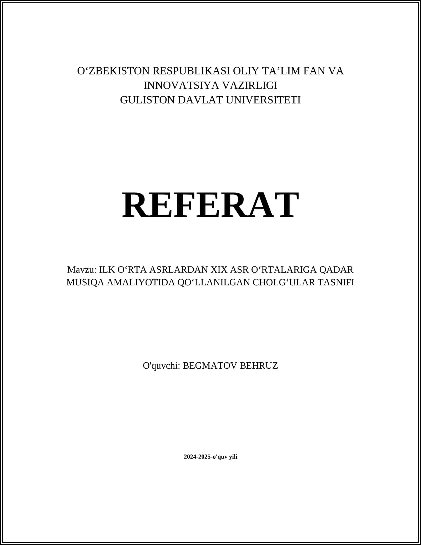 ILK OʻRTA ASRLARDAN XIX ASR OʻRTALARIGA QADAR MUSIQA AMALIYOTIDA QOʻLLANILGAN CHOLGʻULAR TASNIFI