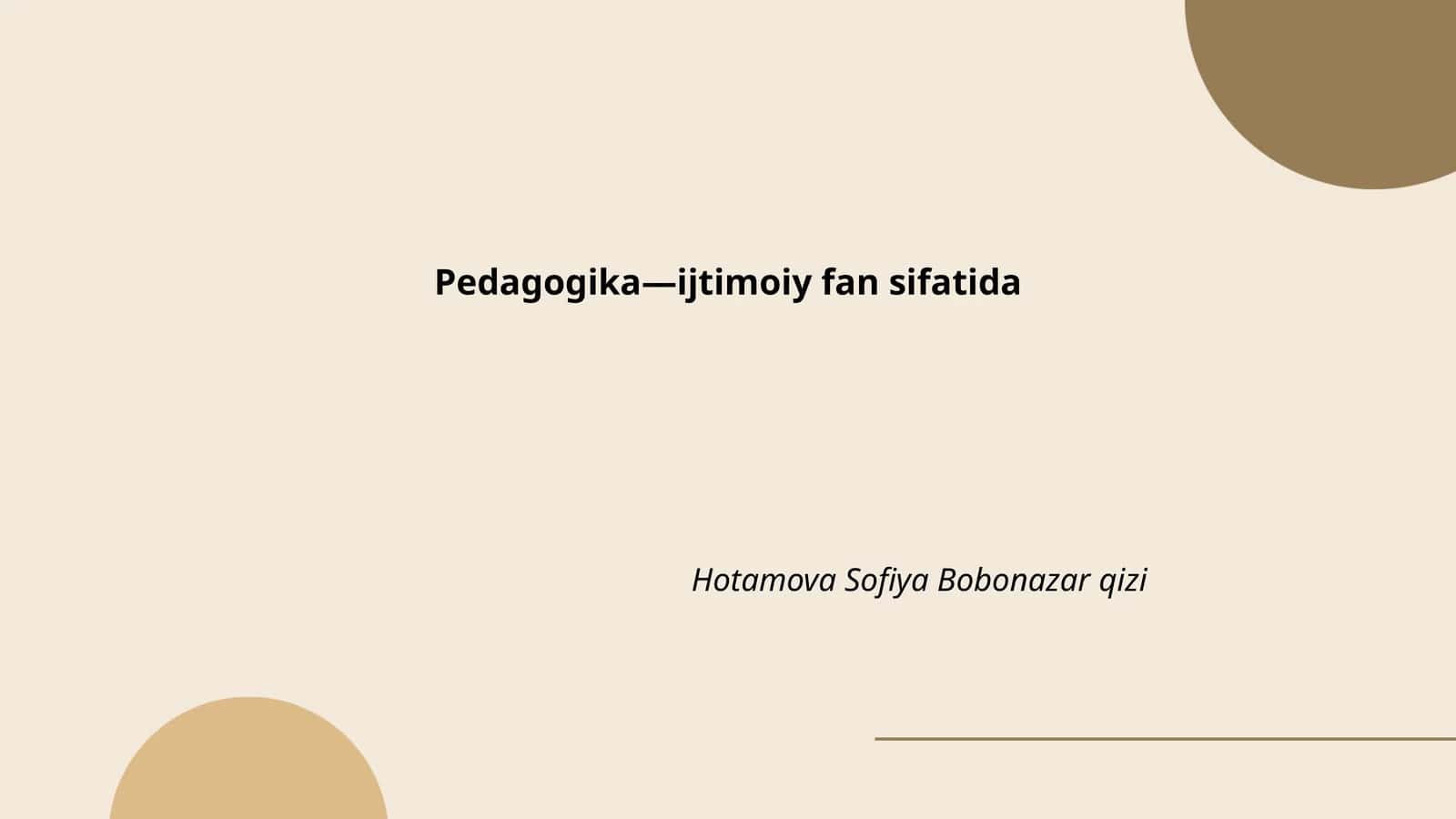 Pedagogika—Ijtimoiy Fan Sifatida