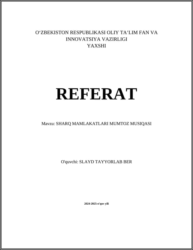 SHARQ MAMLAKATLARI MUMTOZ MUSIQASI