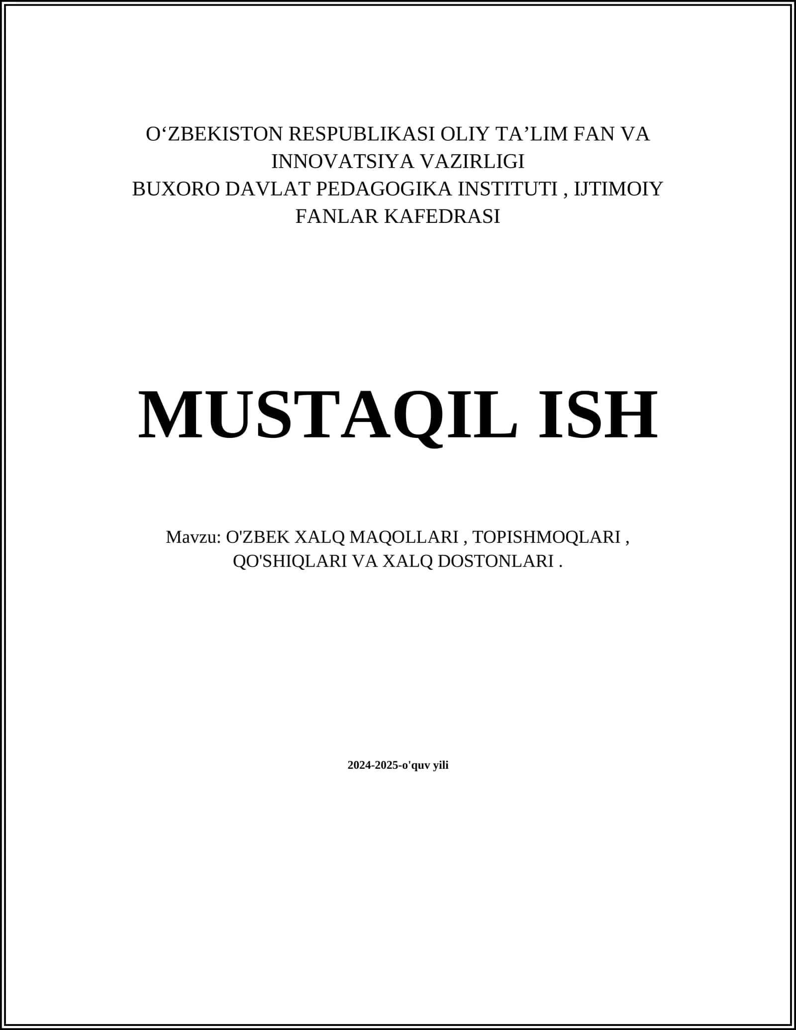 O'zbek xalq maqollari