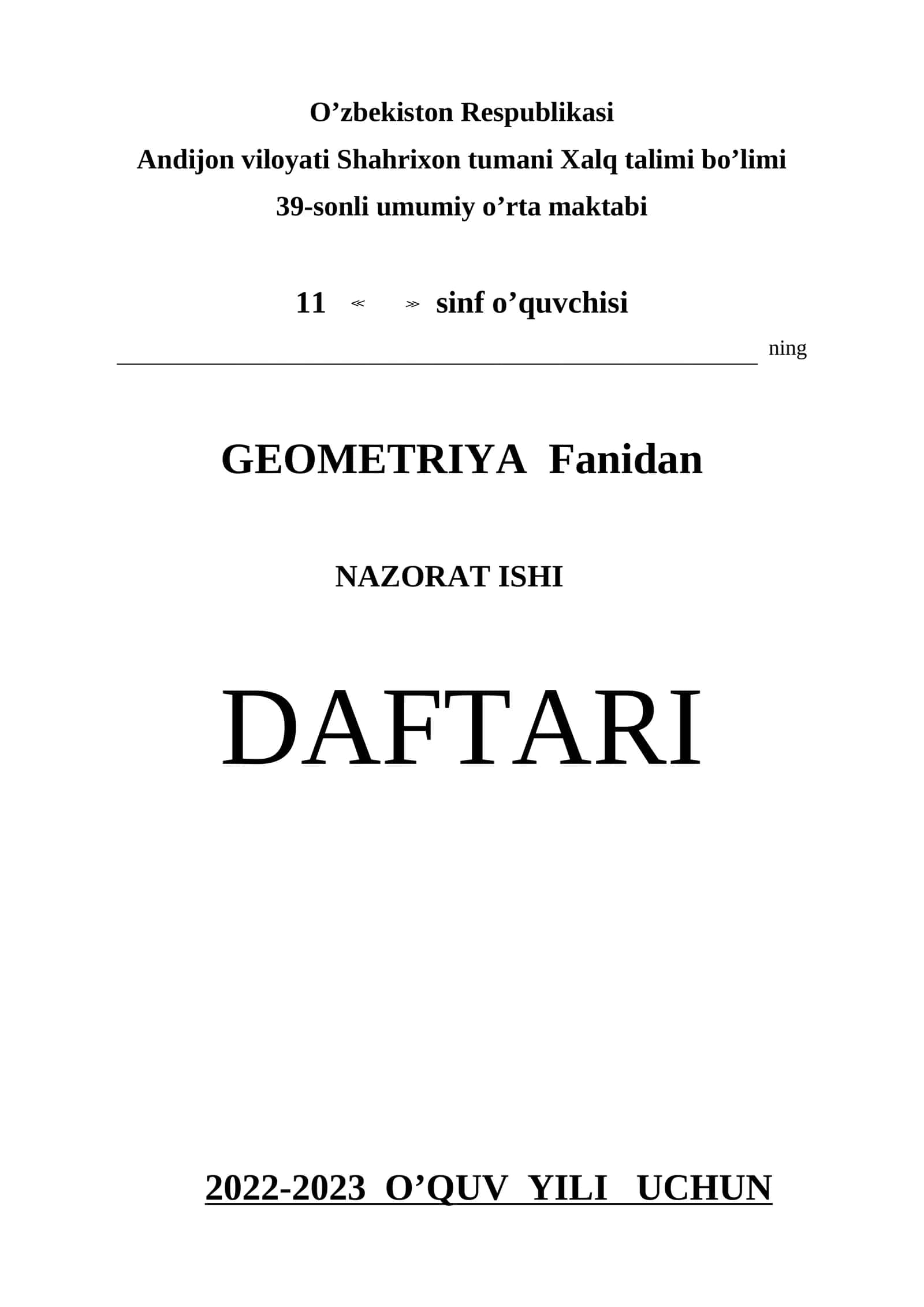 Geometriya Fanidan Nazorat Ishi 2022-2023