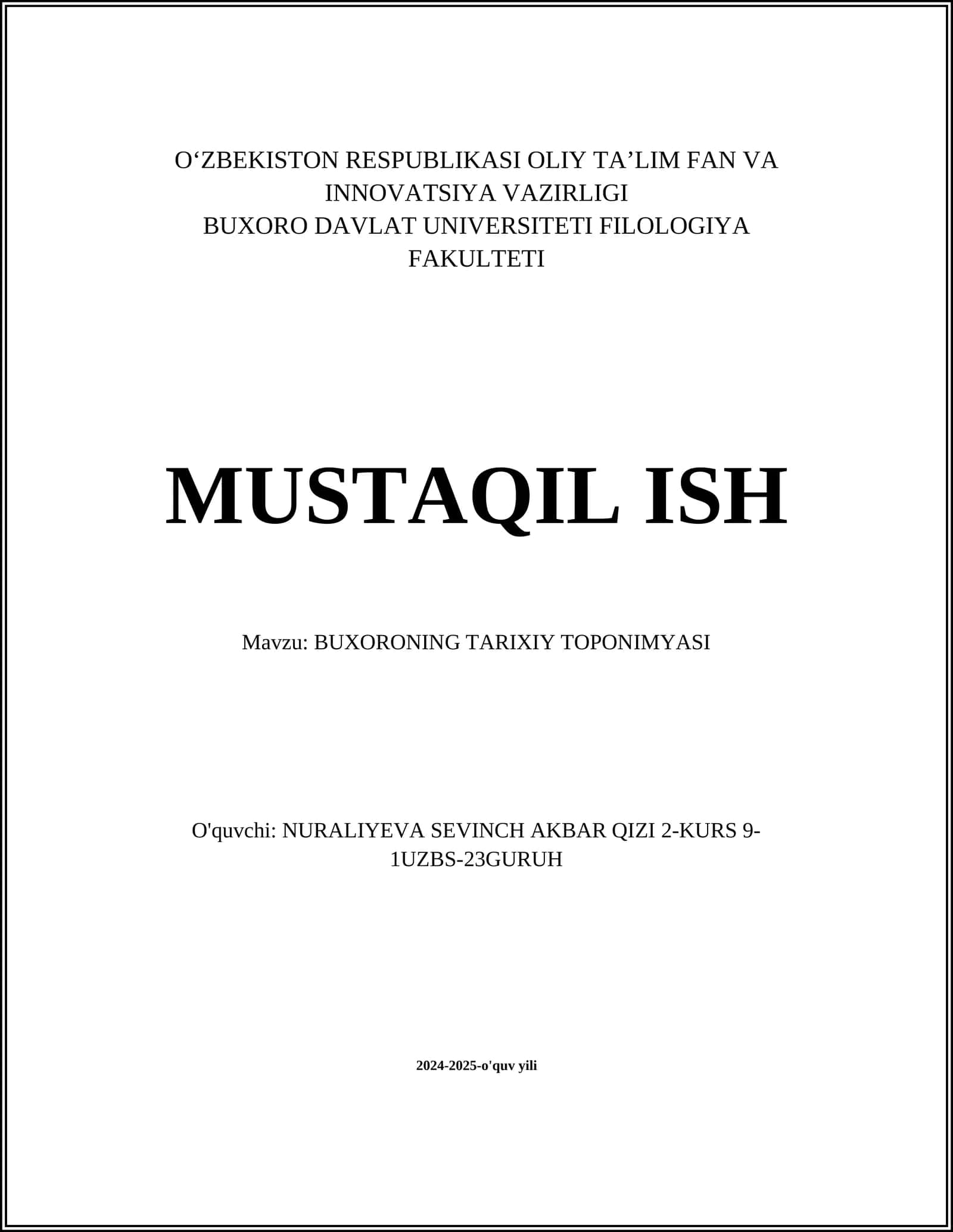 BUXORONING TARIXIY TOPONIMYASI