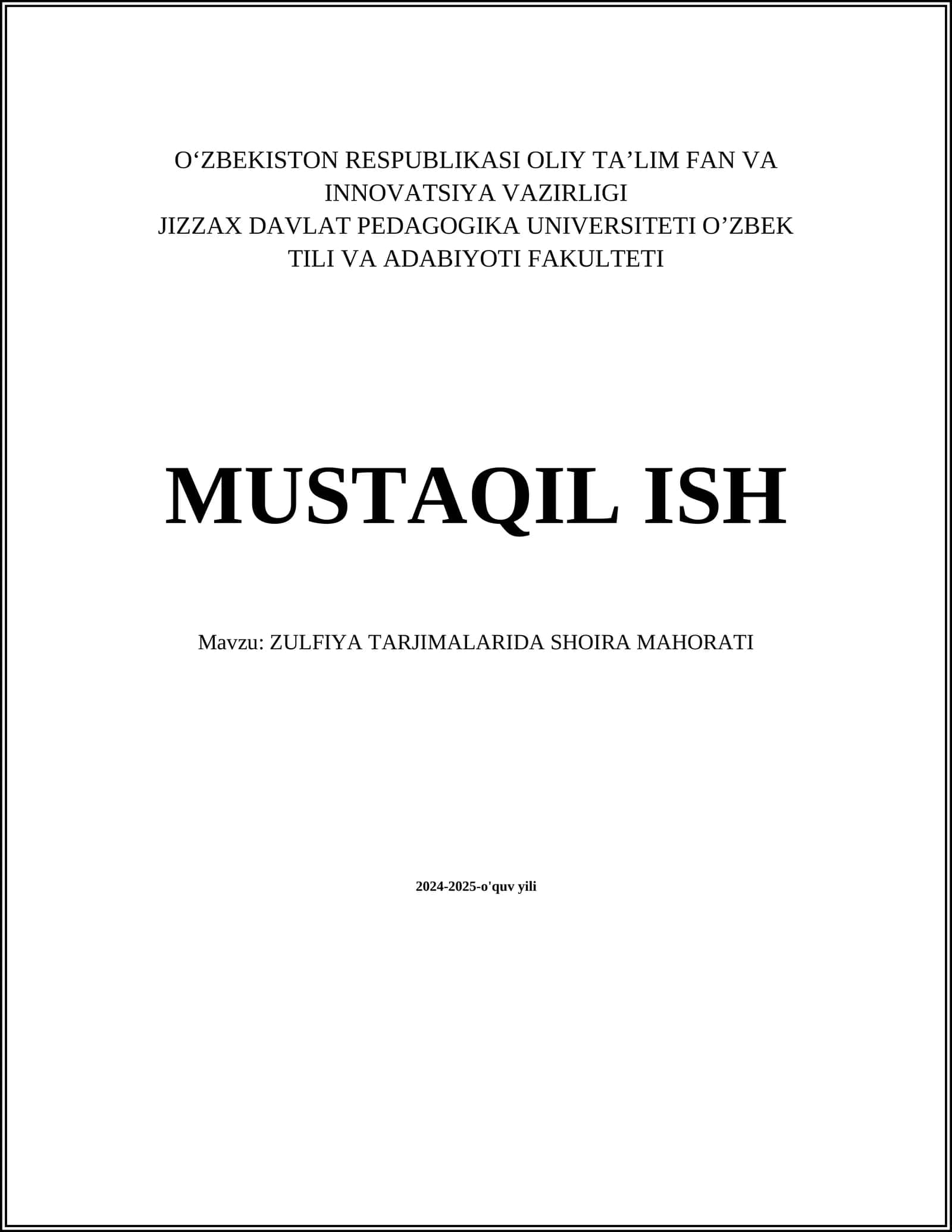 ZULFIYA TARJIMALARIDA SHOIRA MAHORATI