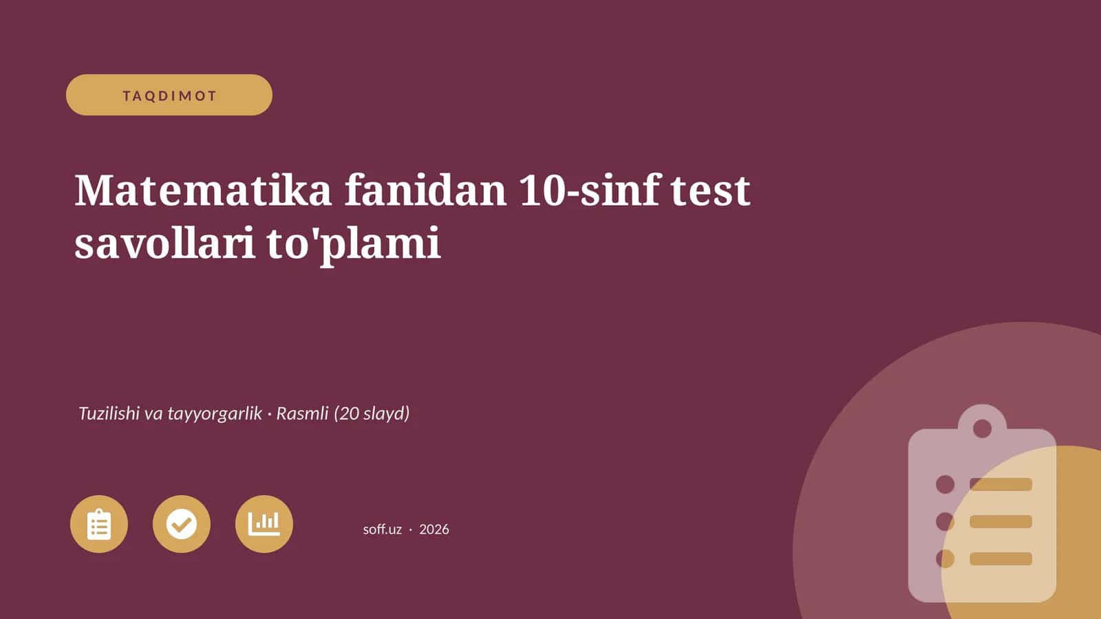 Matematika fanidan 10-sinf test savollari to'plami