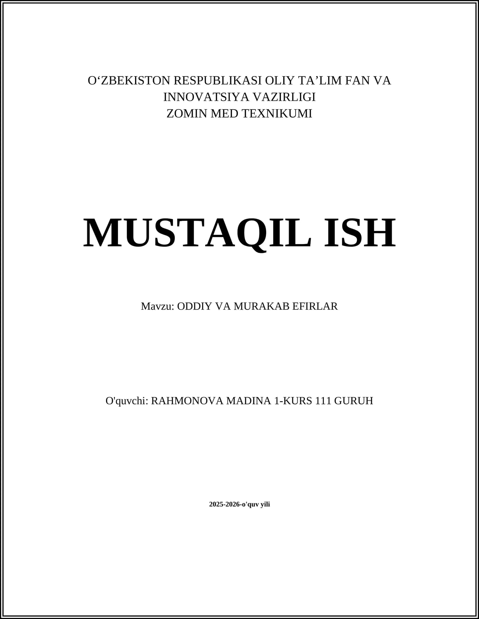 ODDIY VA MURAKAB EFIRLAR