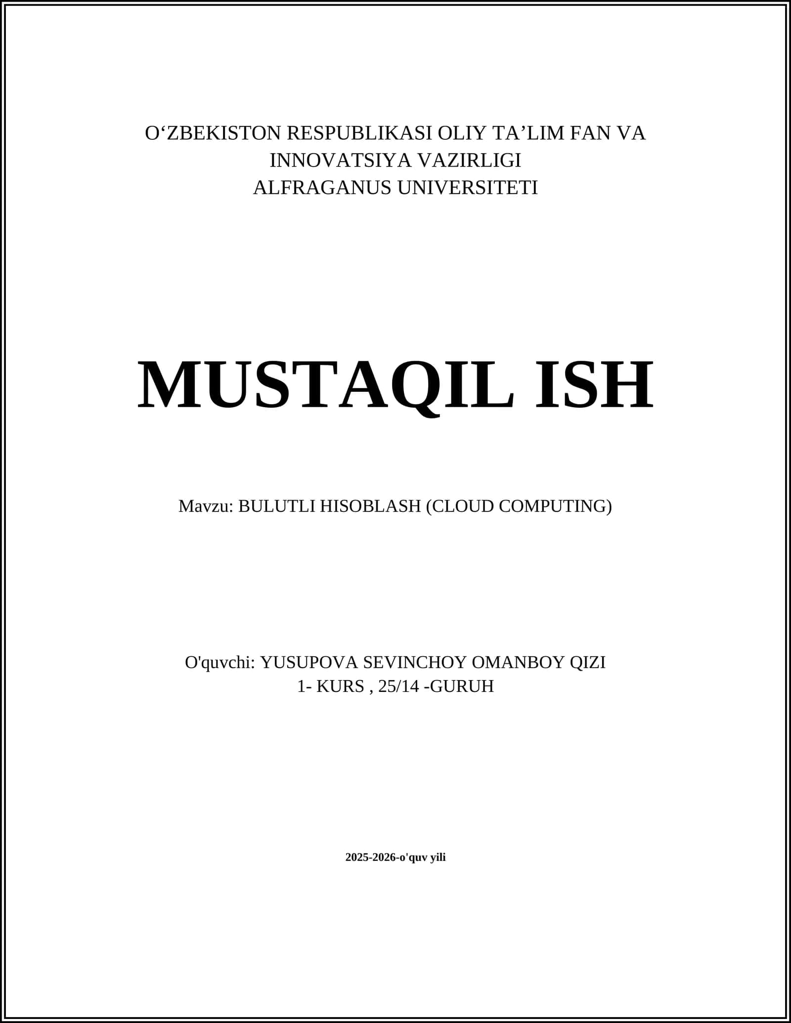 BULUTLI HISOBLASH (CLOUD COMPUTING)