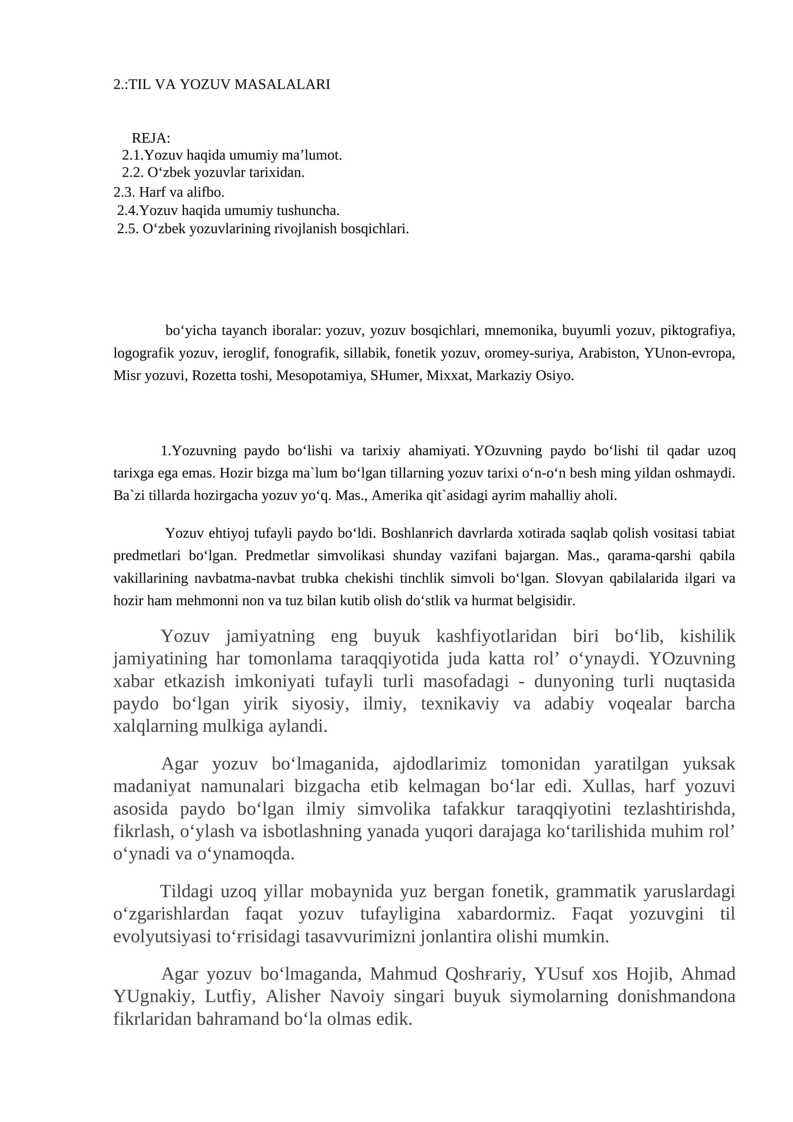 TIL VA YOZUV MASALALARI