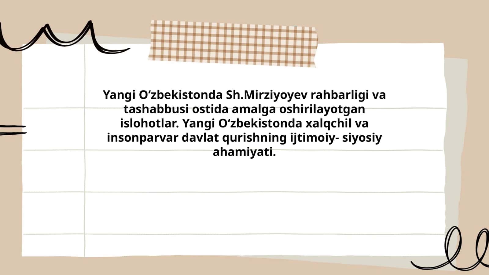 Yangi Oʻzbekistonda Sh.Mirziyoyev rahbarligi va tashabbusi ostida amalga oshirilayotgan islohotlar